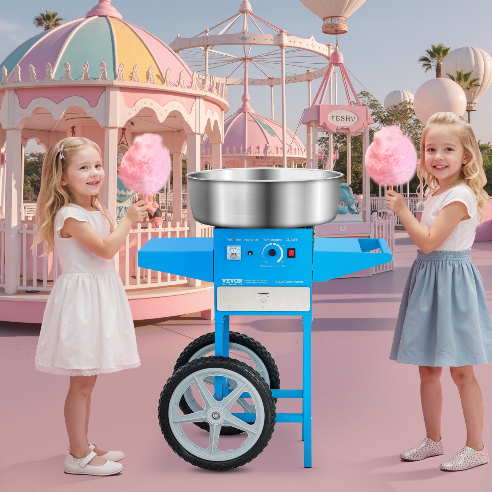 Electric Cotton Candy Machine with Cart, 1000W Commercial Candy Floss Maker with 52cm Stainless Steel Bowl, Sugar Scoop, and Drawer, Easy to Use, for Home, Kids Birthday, Family Party, Blue - Image 8