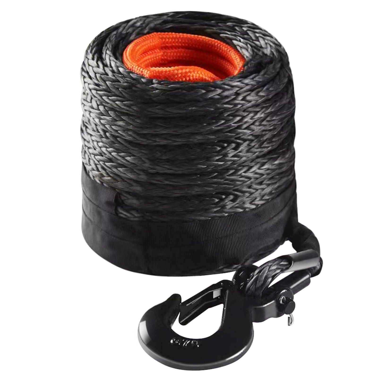 Synthetic Winch Rope, 9.5 mm x 30.5 m, 117.9 kN, Synthetic Winch Line Cable Rope with Protective Sleeve + Forged Winch Hook + Pull Strap, Universal Fit for SUV, Large Off-Road Vehicle, Truck - Image 1