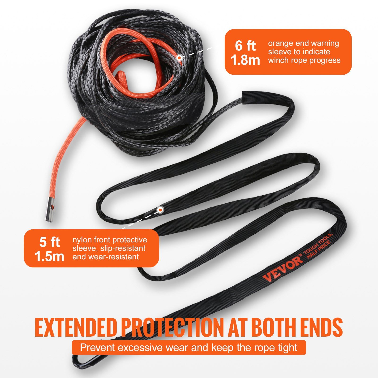 Synthetic Winch Rope, 9.5 mm x 30.5 m, 117.9 kN, Synthetic Winch Line Cable Rope with Protective Sleeve + Forged Winch Hook + Pull Strap, Universal Fit for SUV, Large Off-Road Vehicle, Truck - Image 4