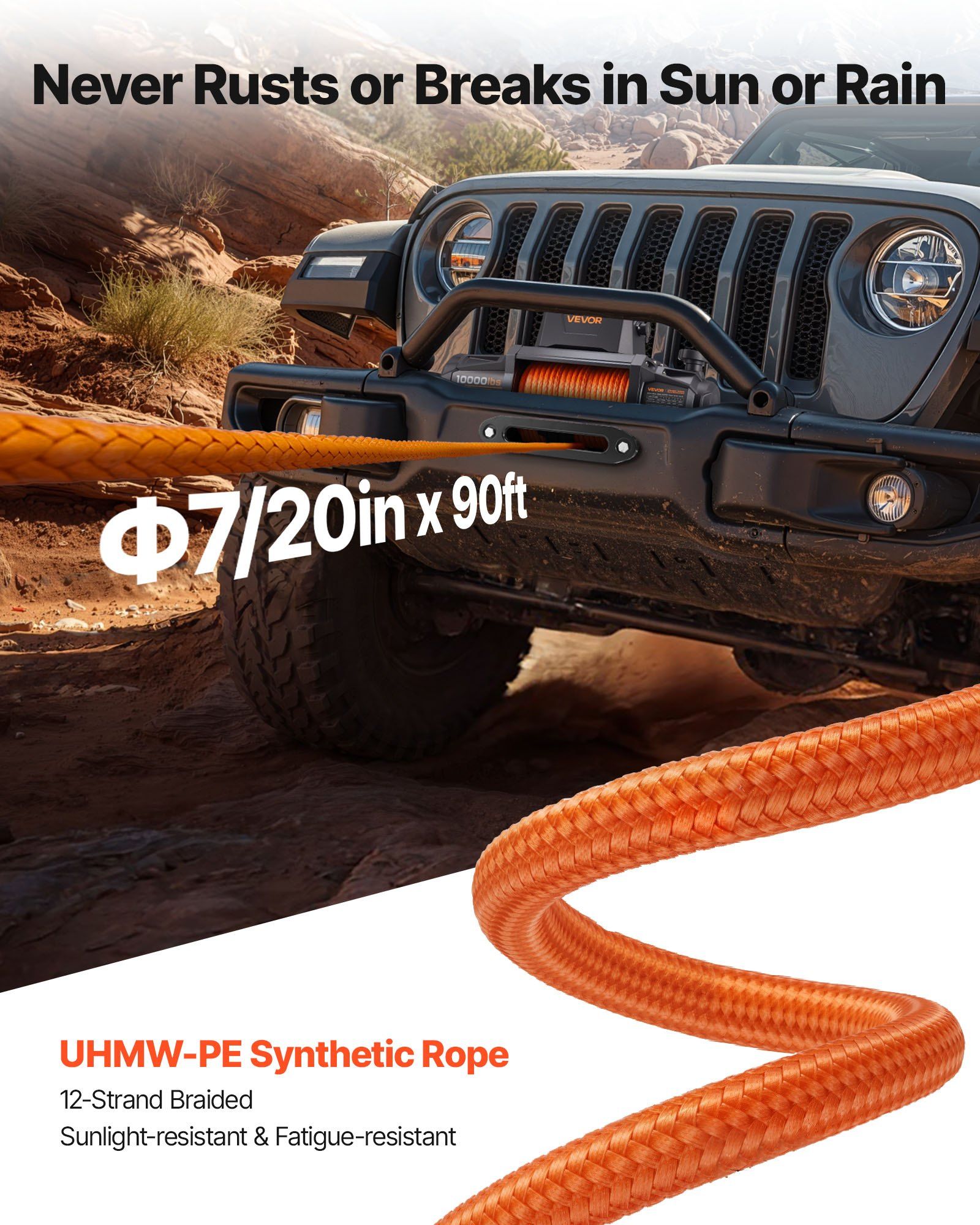 Electric Winch, 4500 kg Load Capacity, 12V DC Truck Winch with Φ8.9 mm x 27.4 m Synthetic Rope, Wireless & Wired Remote Control, IP67 Waterproof for Towing Off-Road SUV Jeep Trailer Boat - Image 4