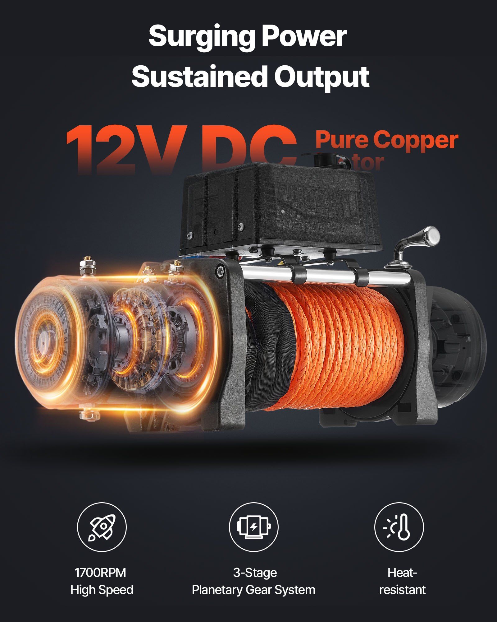 Electric Winch, 5400 kg Load Capacity, 12V DC Truck Winch with Φ9.1 mm x 23 m Synthetic Rope, Wireless & Wired Remote Control, IP55 Waterproof for Towing Off-Road SUV Jeep Trailer Boat - Image 3