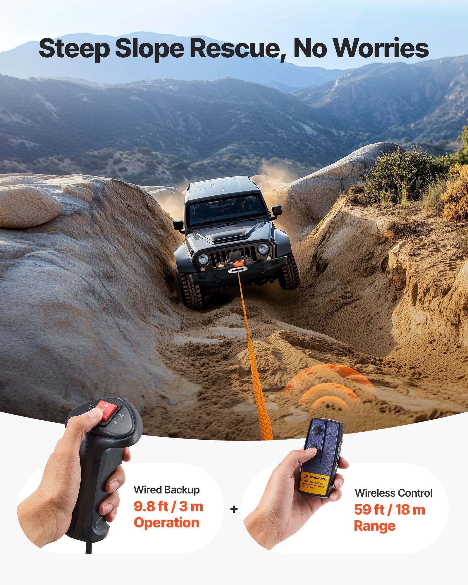 Electric Winch, 5400 kg Load Capacity, 12V DC Truck Winch with Φ9.1 mm x 23 m Synthetic Rope, Wireless & Wired Remote Control, IP55 Waterproof for Towing Off-Road SUV Jeep Trailer Boat - Image 5