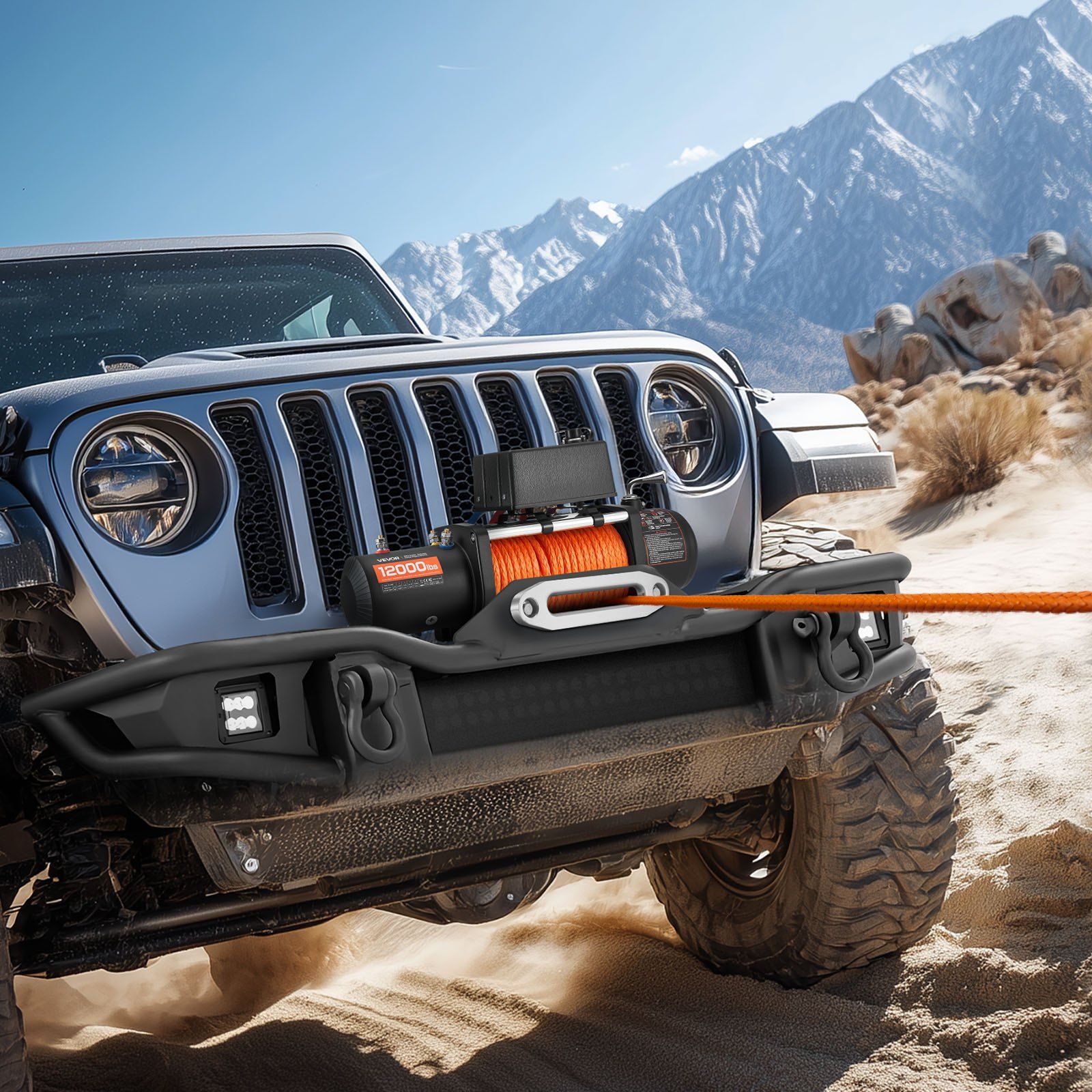 Electric Winch, 5400 kg Load Capacity, 12V DC Truck Winch with Φ9.1 mm x 23 m Synthetic Rope, Wireless & Wired Remote Control, IP55 Waterproof for Towing Off-Road SUV Jeep Trailer Boat - Image 8