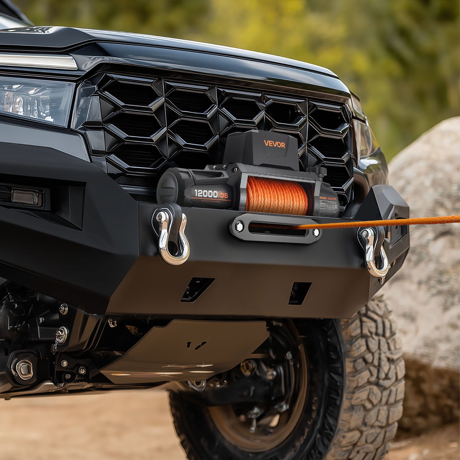Electric Winch, 5400 kg Load Capacity, 12V DC Truck Winch with Φ9.5 mm x 28 m Synthetic Rope, Wireless & Wired Remote Control, IP67 Waterproof for Towing Off-Road SUV Jeep Trailer Boat - Image 8