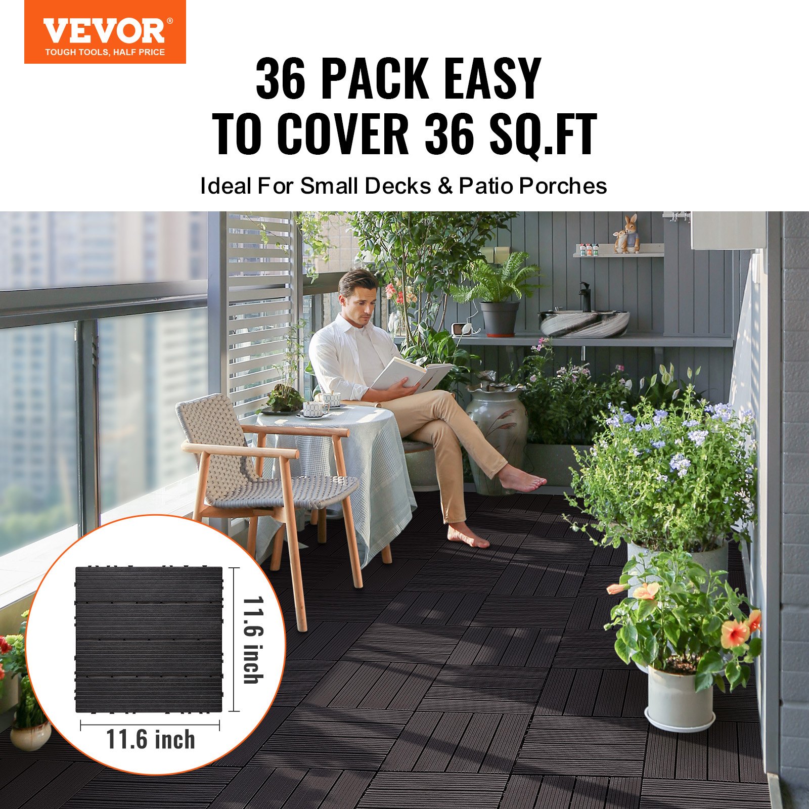 Interlocking Deck Tiles, 36 Pack,11.6