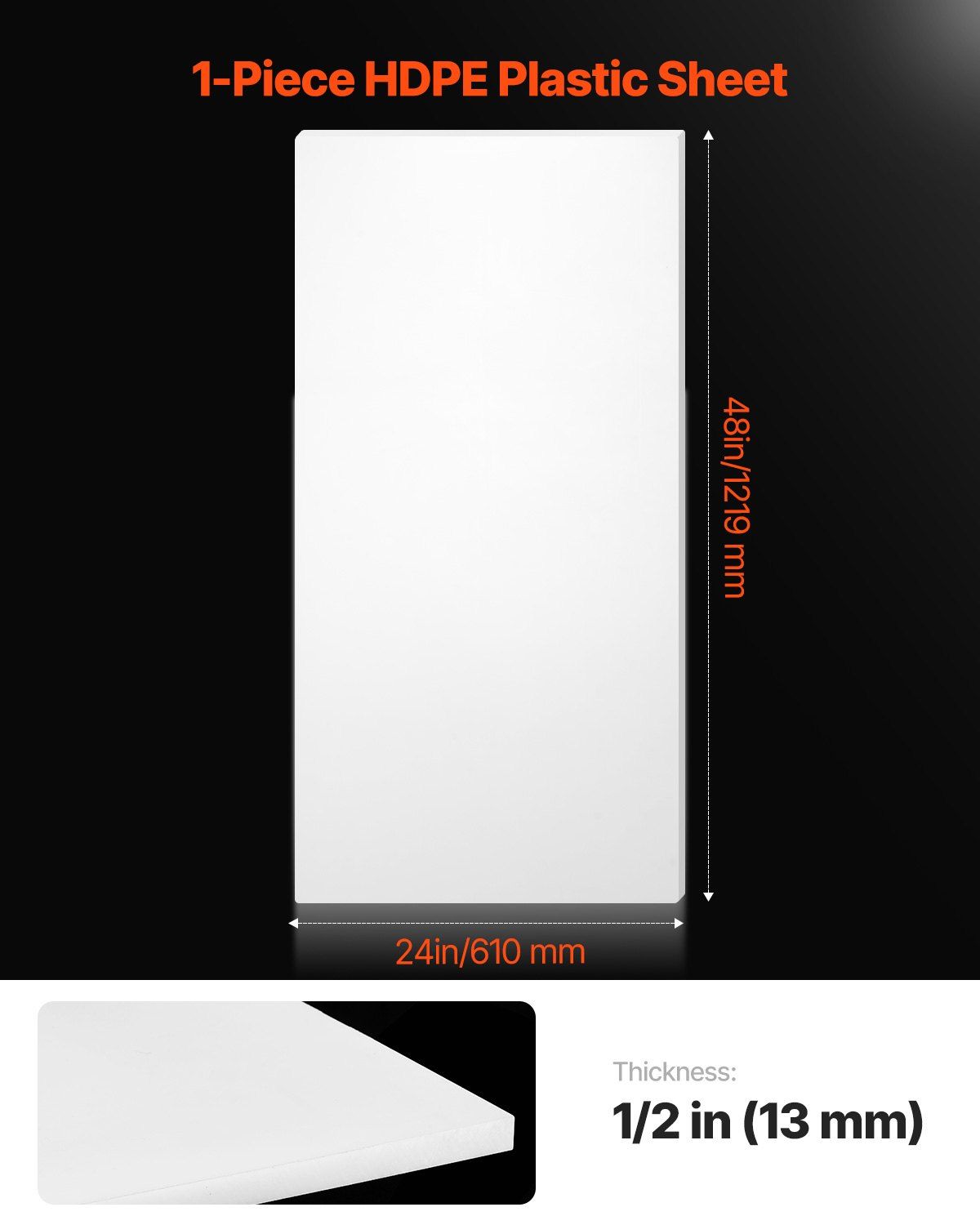 HDPE Plastic Sheet Board, 1 Pack High Density Polyethylene Sheet Plastic Panel, 610 x 1219 mm 13 mm Thick Customizable Plastic Panels, for DIY Crafts, Heavy Duty Industrial Equipment, White - Image 2
