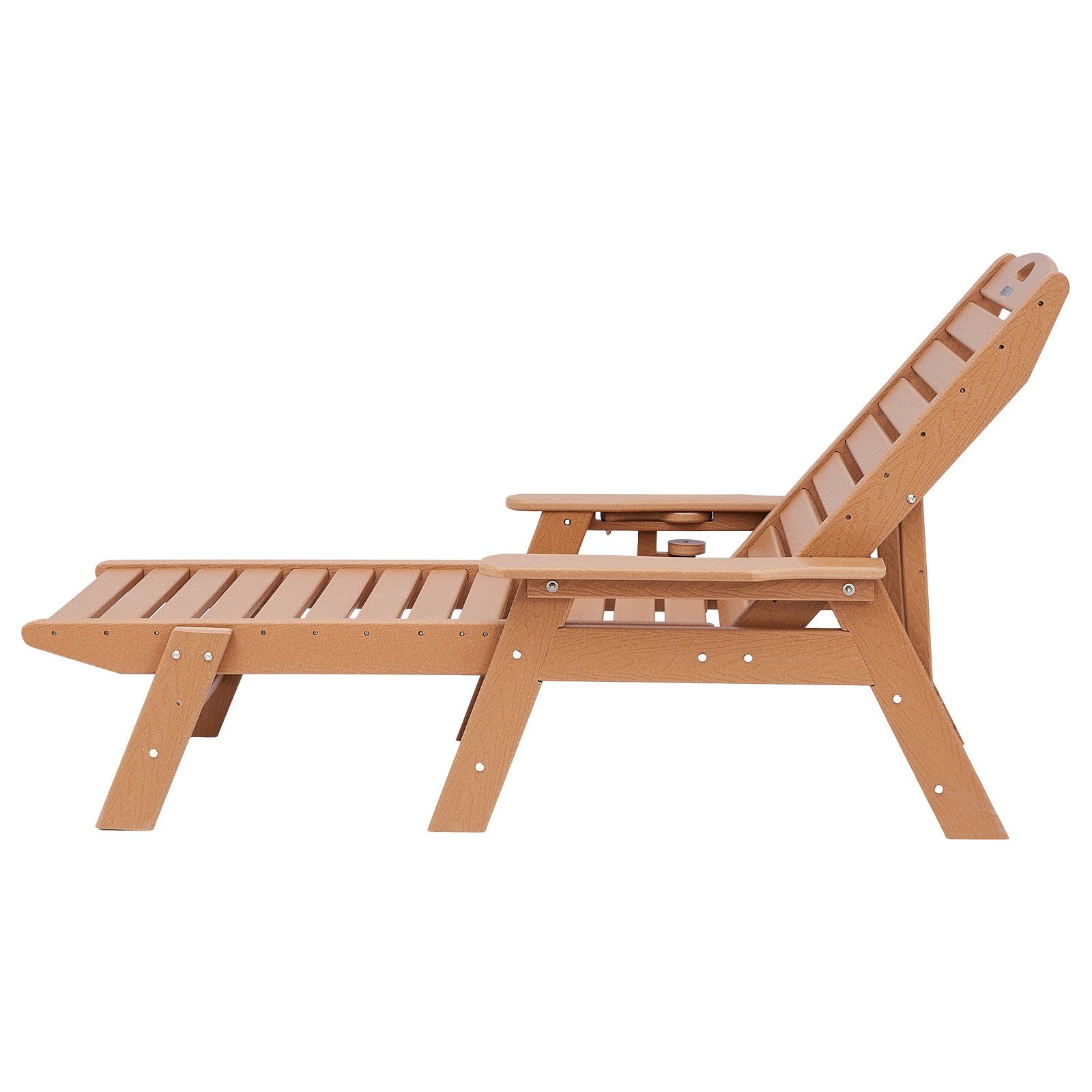 Chaise Lounge Chair, 181 kg Weight Capacity, 6 Positions Adjustable Patio Lounge Chair, Outdoor HDPE Lounge Chair with Backrest & Cup Holder, for Pool Poolside Deck Backyard Lawn, Brown - Image 1