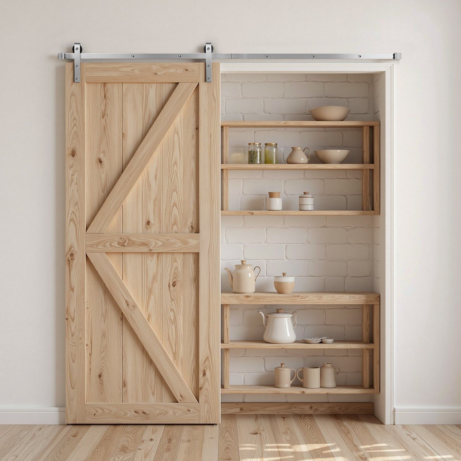 8FT Sliding Barn Door Hardware Kit, 330 LBS Weight Capacity, Compatible with 42 to 48 Inches Width & 1-3/8 to 1-3/4 Inches Thickness Single Sliding Barn Door, Durable Track & J-shape Roller - Image 8