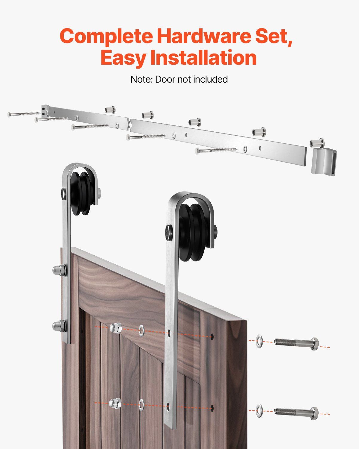 5FT Sliding Barn Door Hardware Kit, 330 LBS Weight Capacity, Compatible with 30 Inches Max Width & 1-3/8 to 1-3/4 Inches Thickness Single Sliding Barn Door, Durable Track & J-shape Roller Silver - Image 5