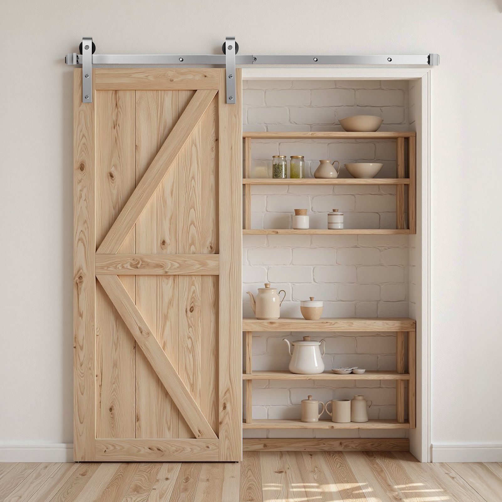 5FT Sliding Barn Door Hardware Kit, 330 LBS Weight Capacity, Compatible with 30 Inches Max Width & 1-3/8 to 1-3/4 Inches Thickness Single Sliding Barn Door, Durable Track & J-shape Roller Silver - Image 8