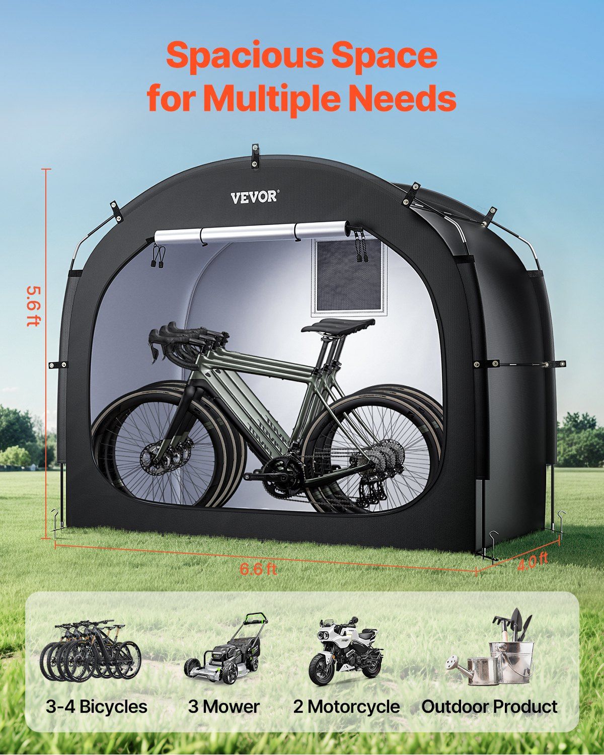 Bike Storage Tent, 3 to 4 Bikes, Outdoor Spacious Bike Storage Tent with Ventilated Window, Waterproof Easy-to-Install Bike Tent with High Strength Fiberglass & Dual Zippers, Fit for Bicycle - Image 2