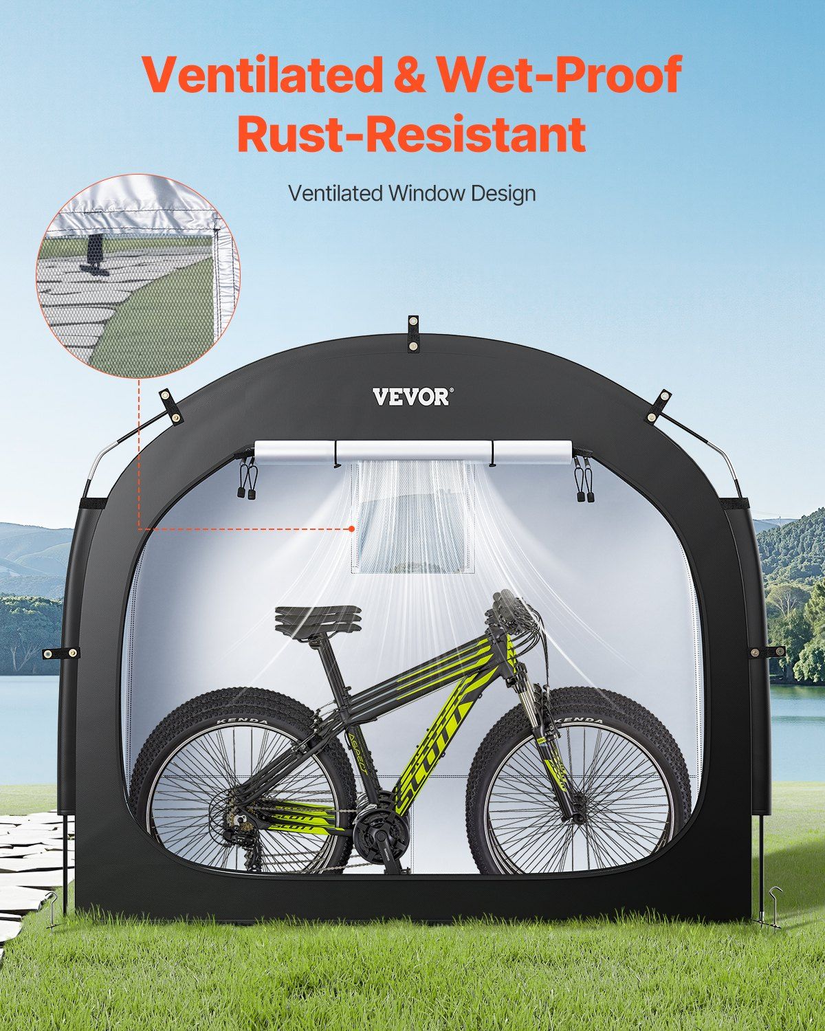 Bike Storage Tent, 3 to 4 Bikes, Outdoor Spacious Bike Storage Tent with Ventilated Window, Waterproof Easy-to-Install Bike Tent with High Strength Fiberglass & Dual Zippers, Fit for Bicycle - Image 6