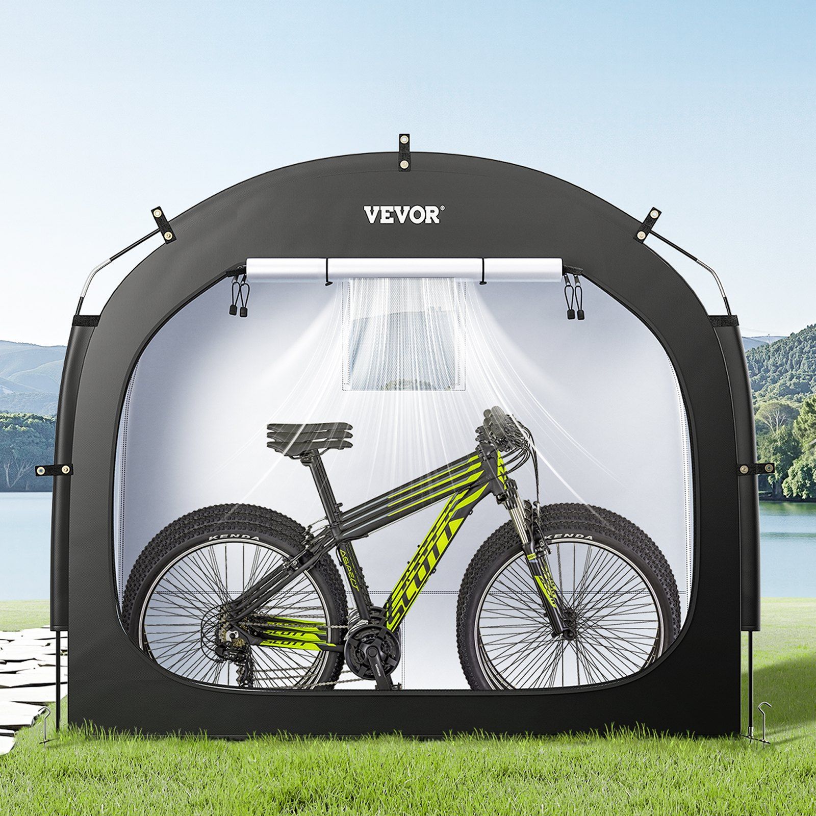 Bike Storage Tent, 3 to 4 Bikes, Outdoor Spacious Bike Storage Tent with Ventilated Window, Waterproof Easy-to-Install Bike Tent with High Strength Fiberglass & Dual Zippers, Fit for Bicycle - Image 8
