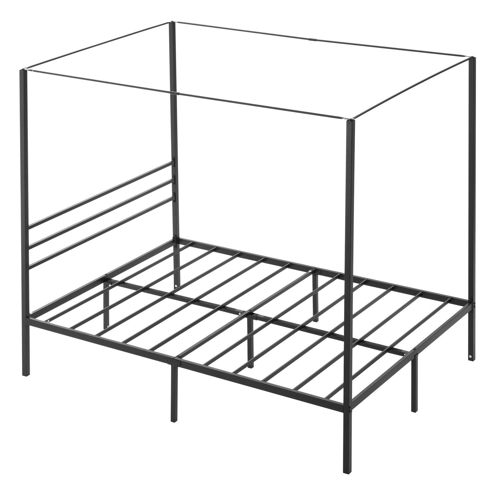 Full Size Canopy Bed Frame, Metal Canopy Bed with Four Posters Design, Heavy Duty Steel Slats Support, Underbed Storage Space, No Box Spring Needed, Easy Assembly, Black - Image 1