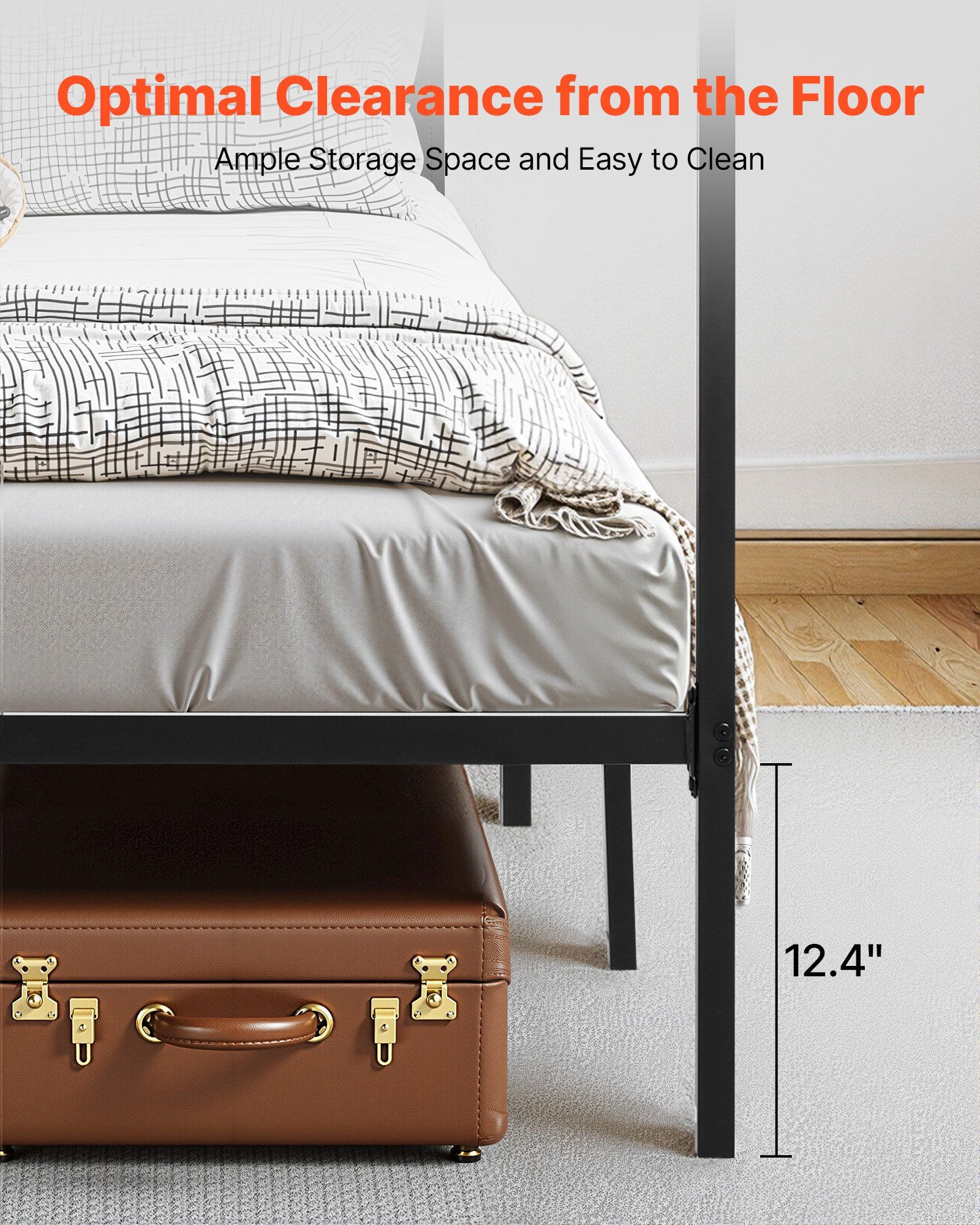 Full Size Canopy Bed Frame, Metal Canopy Bed with Four Posters Design, Heavy Duty Steel Slats Support, Underbed Storage Space, No Box Spring Needed, Easy Assembly, Black - Image 6