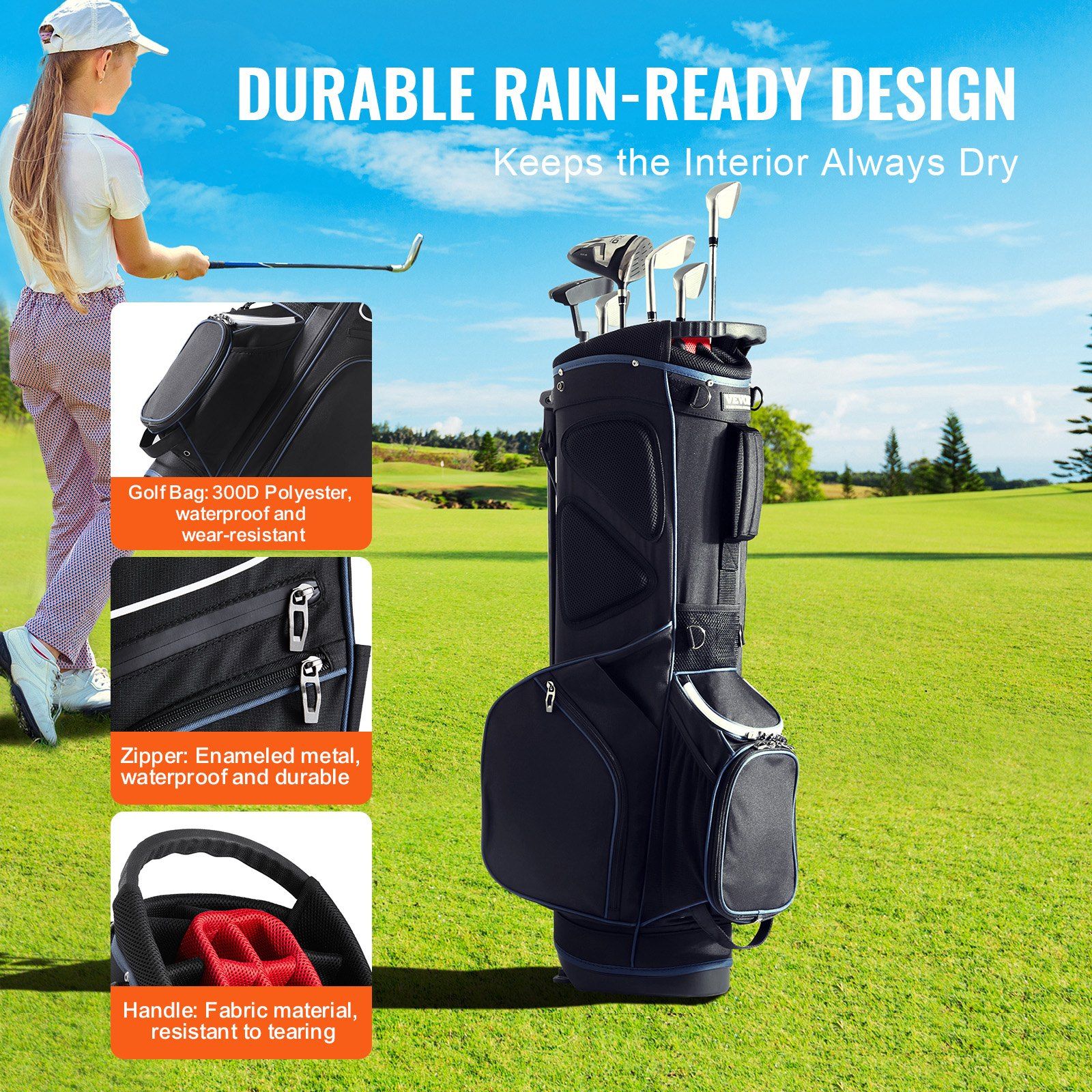 Golf Cart Bag with 14 Way Organizer Divider Top, 35” 11 Pockets Premium Cart Bag with Stand, Durable Golf Bags with Handles & Dust Cover & Detachable Dual Strap for Men & Women, Black White - Image 3