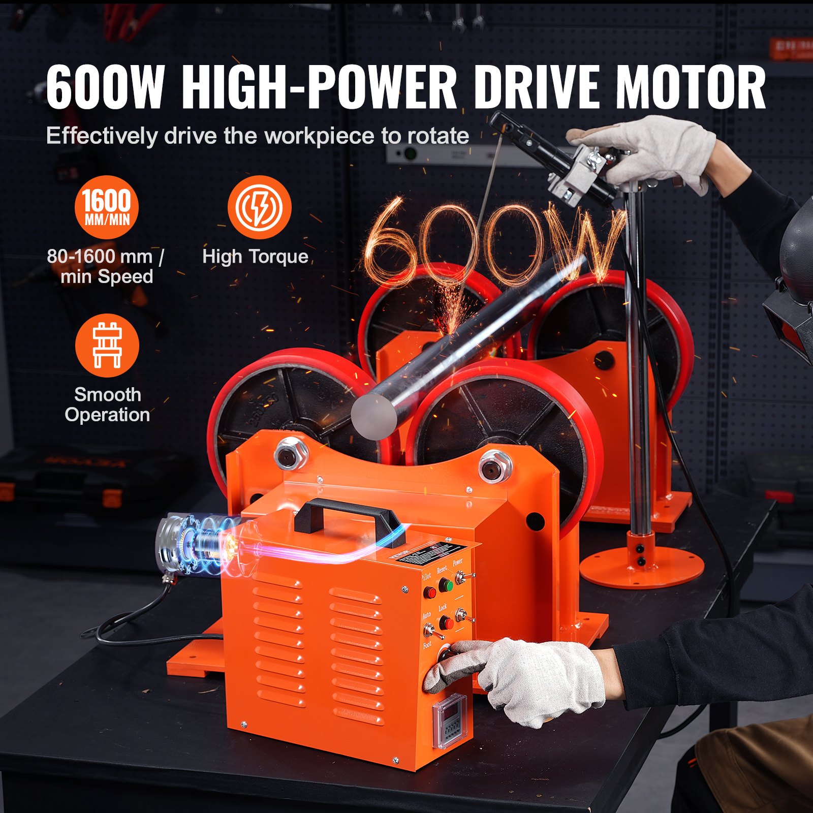 Turning Rolls Linkage Roller, 1000KG/2205LBS Loading Welding Turning Roll, 25-1400mm Diameter, 80-1600 mm/min Rotary Welding Positioner & Welding Torch Stand for Welding Equipment Support - Image 3