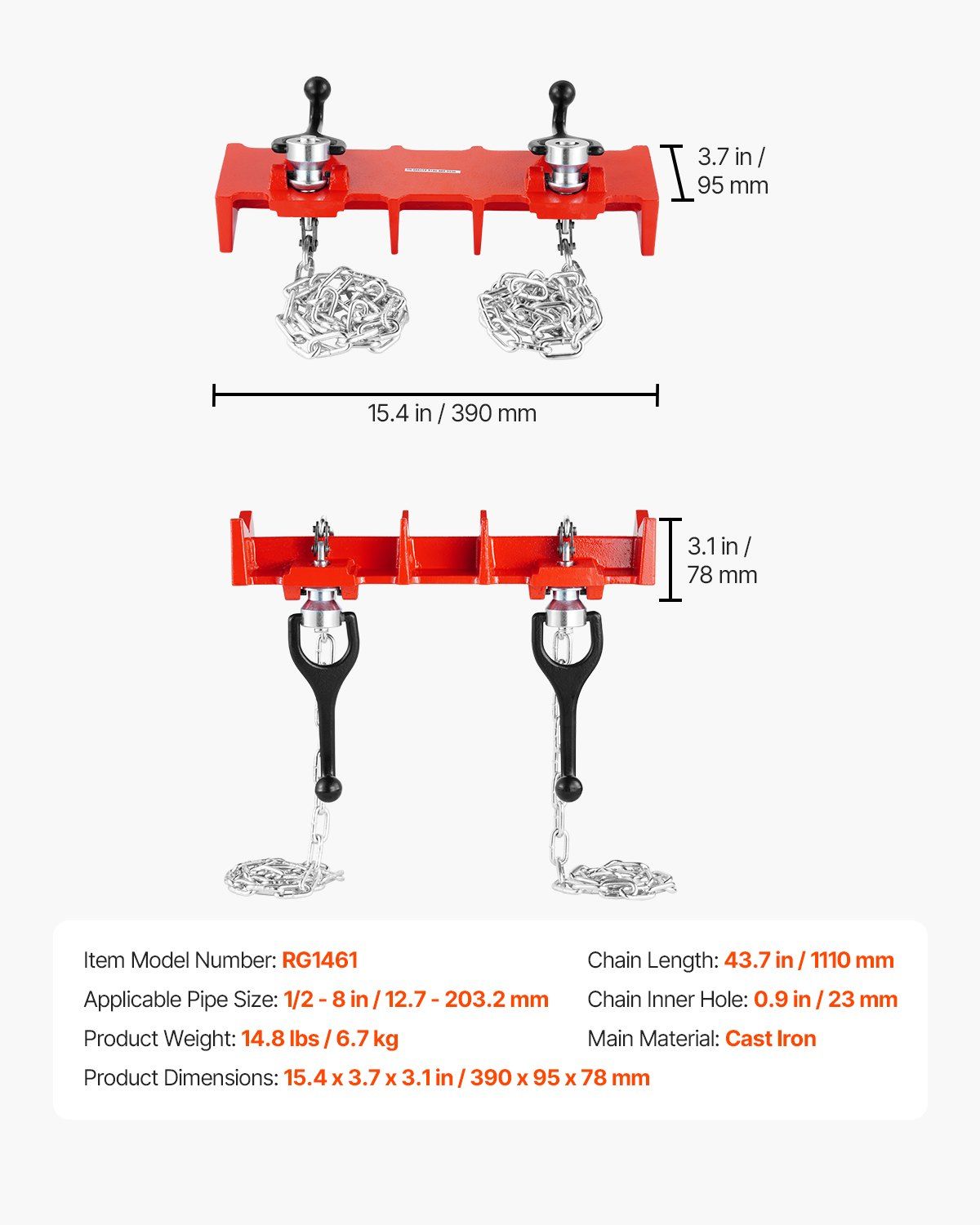 Pipe Welding Vise, 1/2 to 8-inch Pipe Welding Clamp with Dual Chains & Crank Handles, Heavy-Duty Cast Iron Welding Vise for a Variety of Pipes - Image 7