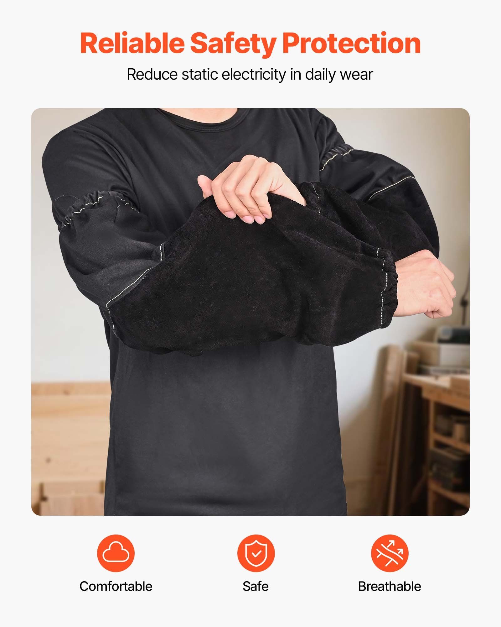 Flame Resistant Welding Work Sleeves, Heavy Duty Cowhide Leather & FR Cotton Arm Protection Sleeves for Men Women - with Elastic Cuffs for Welding, Blacksmithing, Woodworking - Image 4