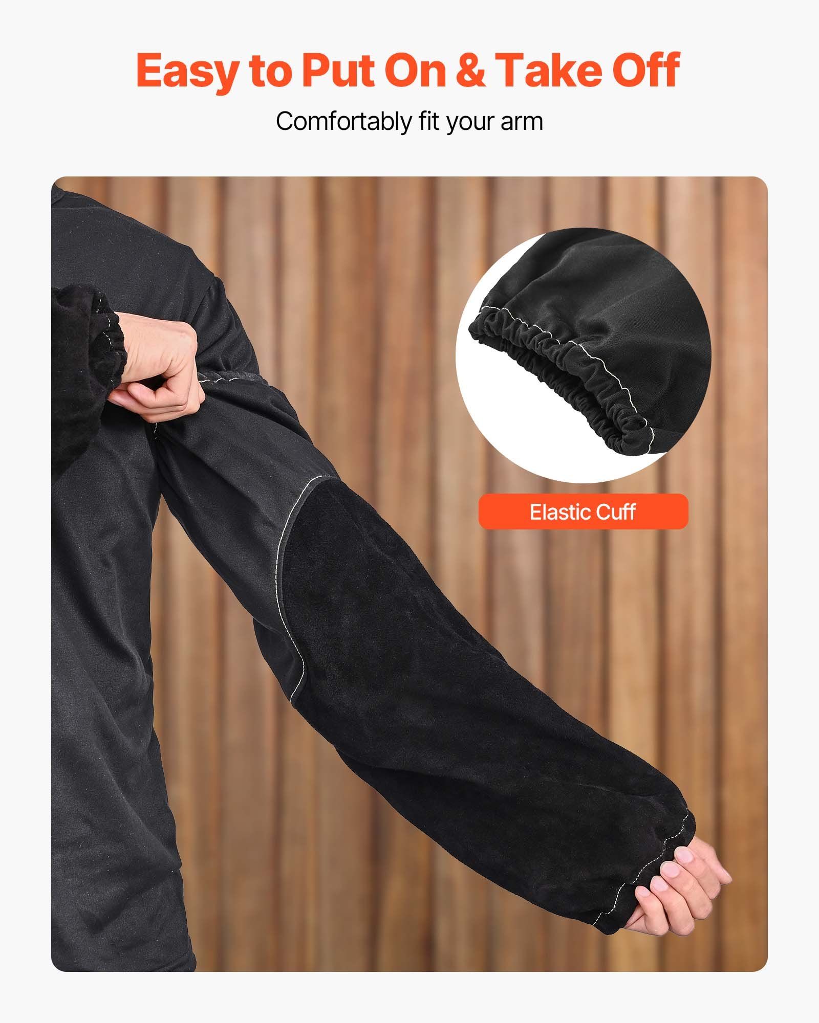 Flame Resistant Welding Work Sleeves, Heavy Duty Cowhide Leather & FR Cotton Arm Protection Sleeves for Men Women - with Elastic Cuffs for Welding, Blacksmithing, Woodworking - Image 5