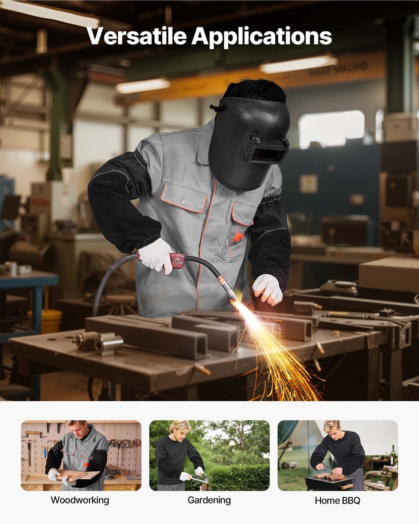 Flame Resistant Welding Work Sleeves, Heavy Duty Cowhide Leather & FR Cotton Arm Protection Sleeves for Men Women - with Elastic Cuffs for Welding, Blacksmithing, Woodworking - Image 6