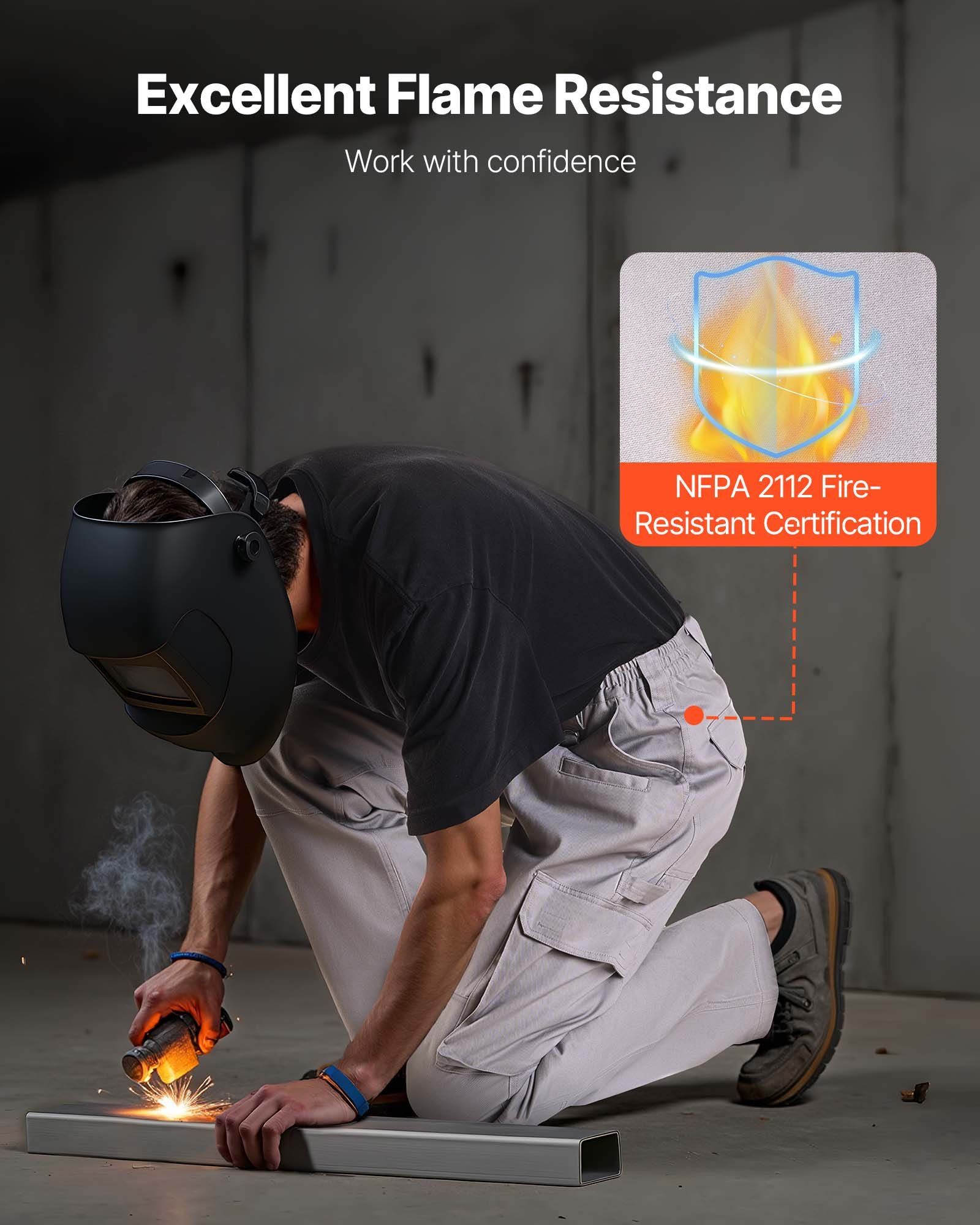 FR Pants for Men, 100% Cotton, Flame-Resistant Cargo Pants with Multi-Pockets and Elastic Waist, Reinforced Tear-proof Stitching, Ideal for Welding Work and Casual Wear, M Size, Gray - Image 4