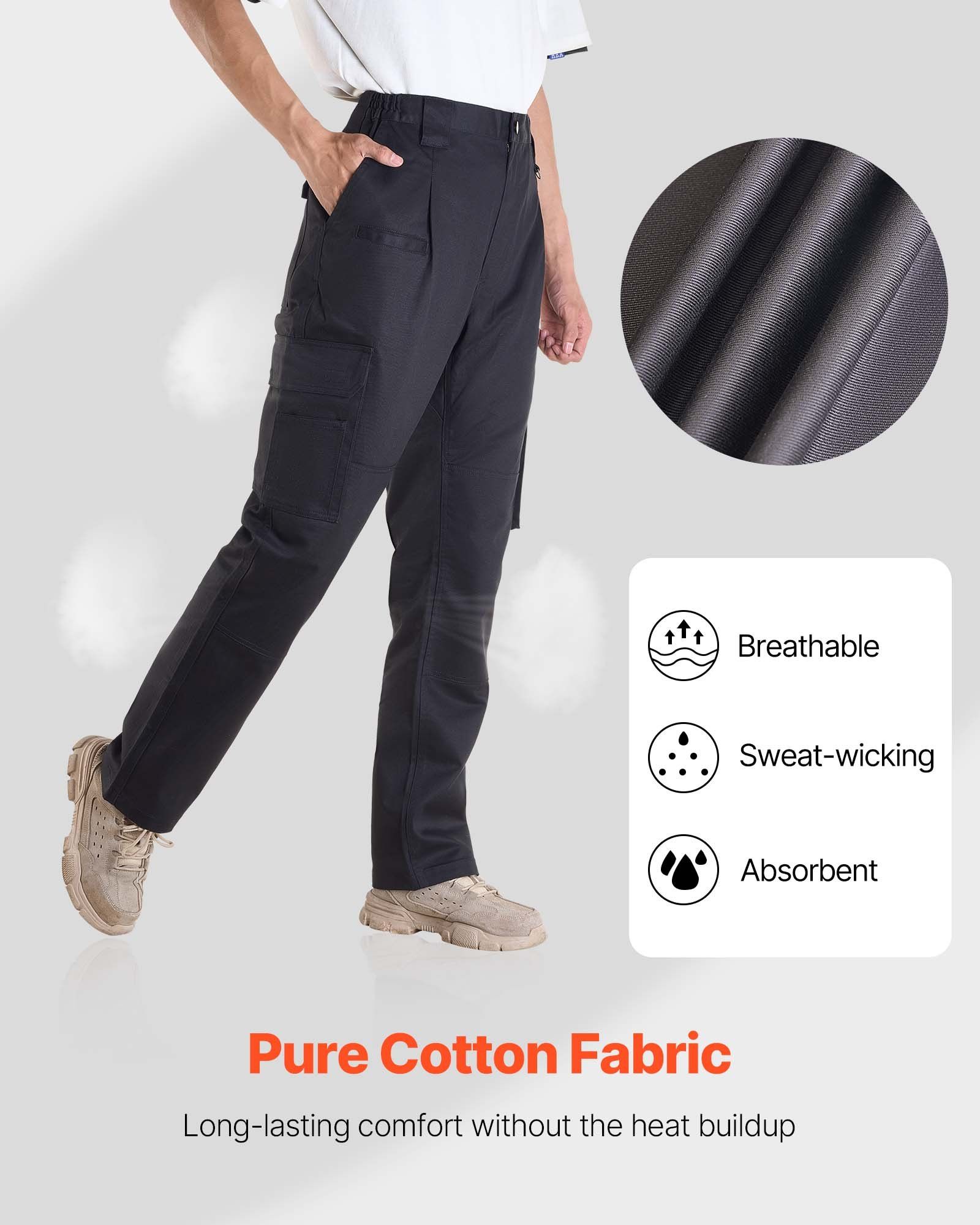 FR Pants for Men, 100% Cotton, Flame-Resistant Cargo Pants with Multi-Pockets and Elastic Waist, Reinforced Tear-proof Stitching, Ideal for Welding Work and Casual Wear, M Size, Black - Image 2