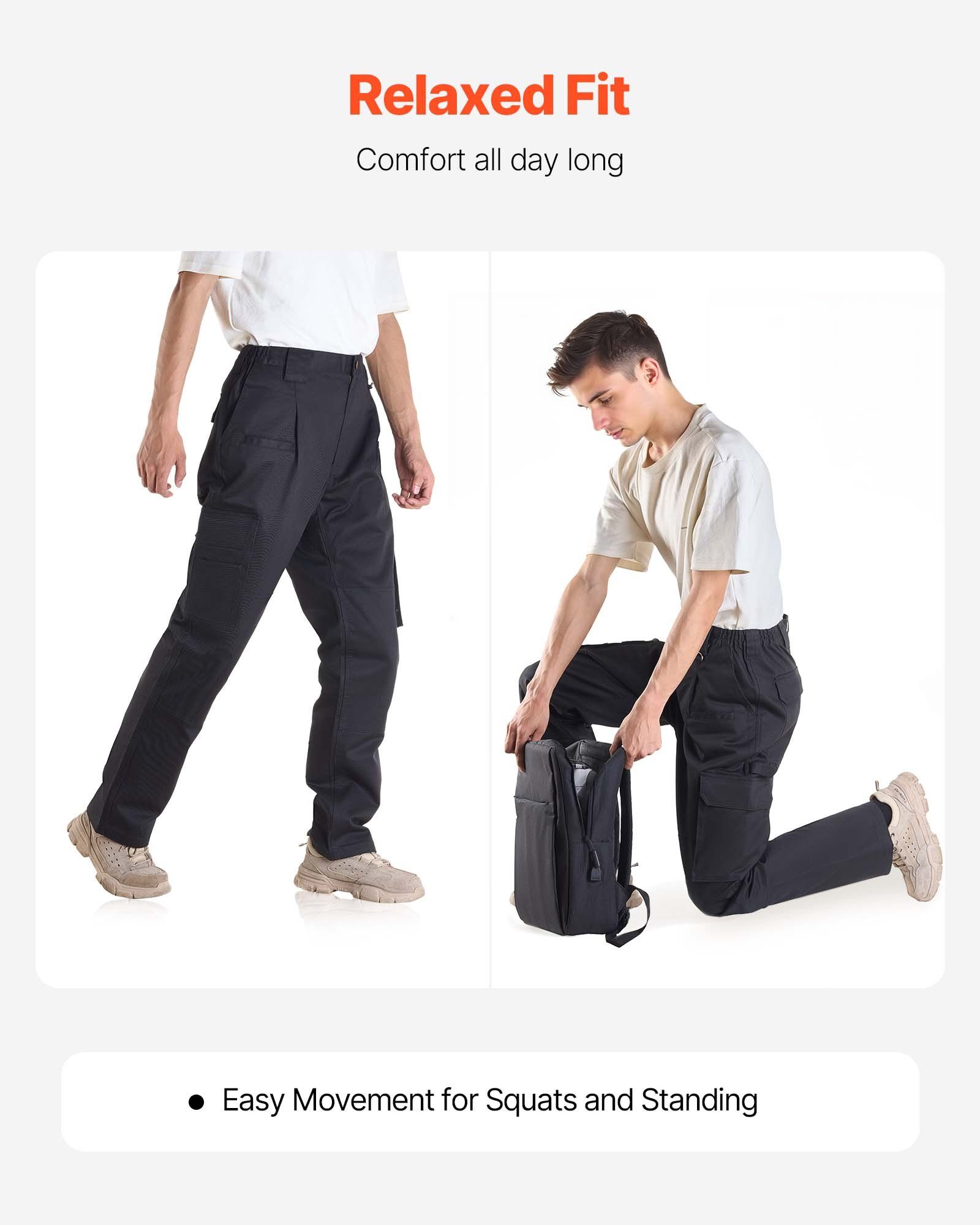 FR Pants for Men, 100% Cotton, Flame-Resistant Cargo Pants with Multi-Pockets and Elastic Waist, Reinforced Tear-proof Stitching, Ideal for Welding Work and Casual Wear, M Size, Black - Image 3
