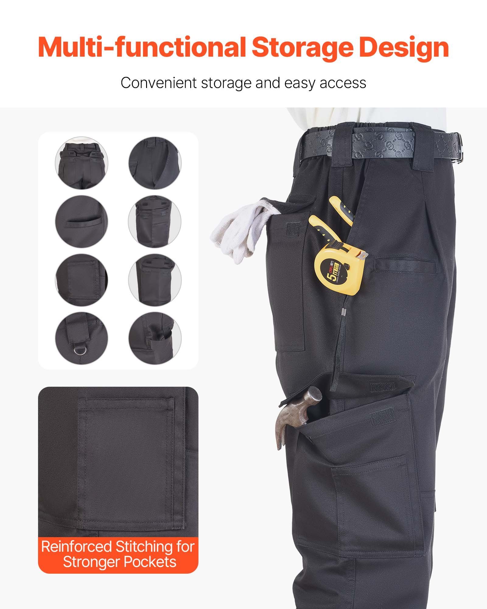 FR Pants for Men, 100% Cotton, Flame-Resistant Cargo Pants with Multi-Pockets and Elastic Waist, Reinforced Tear-proof Stitching, Ideal for Welding Work and Casual Wear, M Size, Black - Image 5