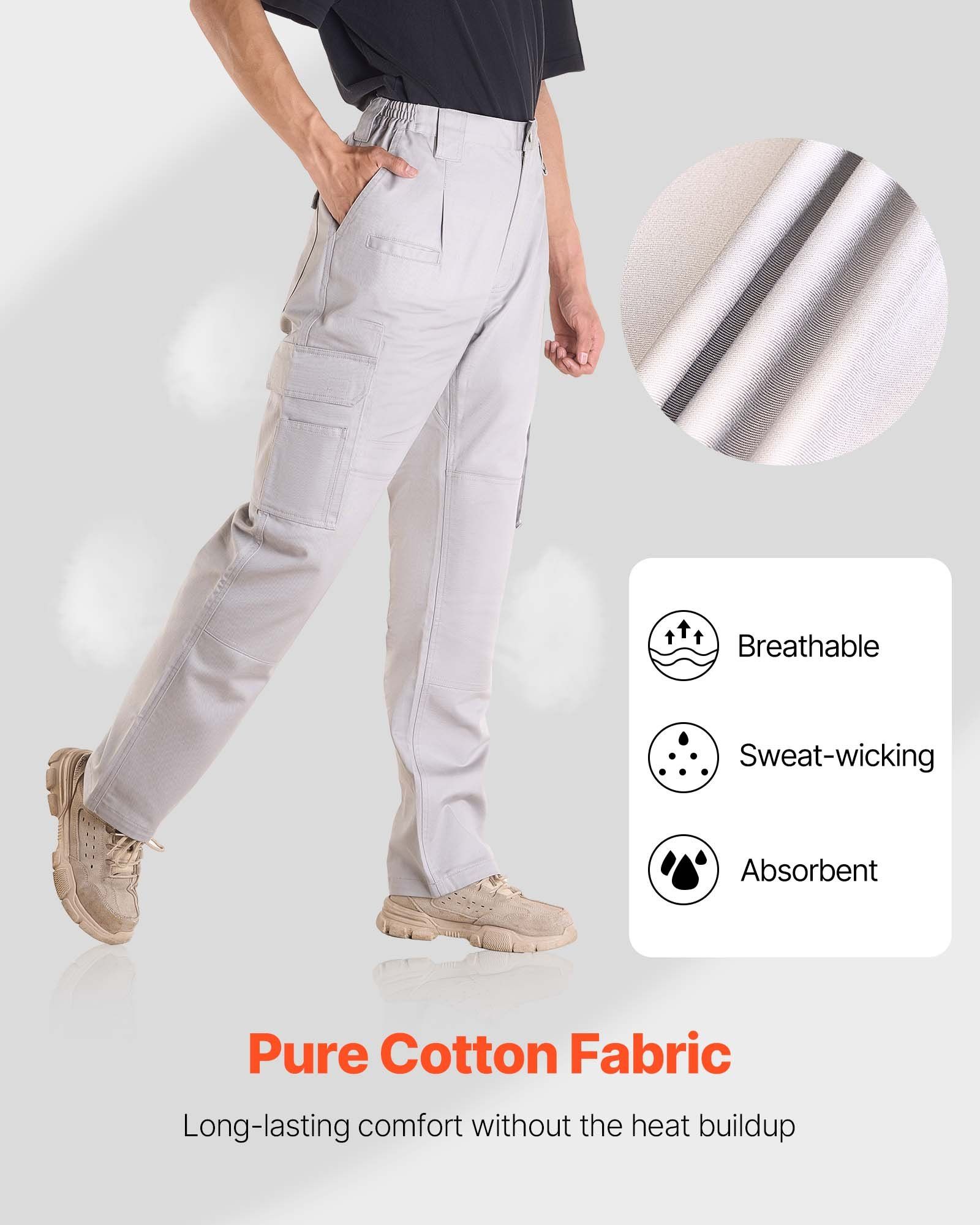 FR Pants for Men, 100% Cotton, Flame-Resistant Cargo Pants with Multi-Pockets and Elastic Waist, Reinforced Tear-proof Stitching, Ideal for Welding Work and Casual Wear, XXL Size, Gray - Image 2