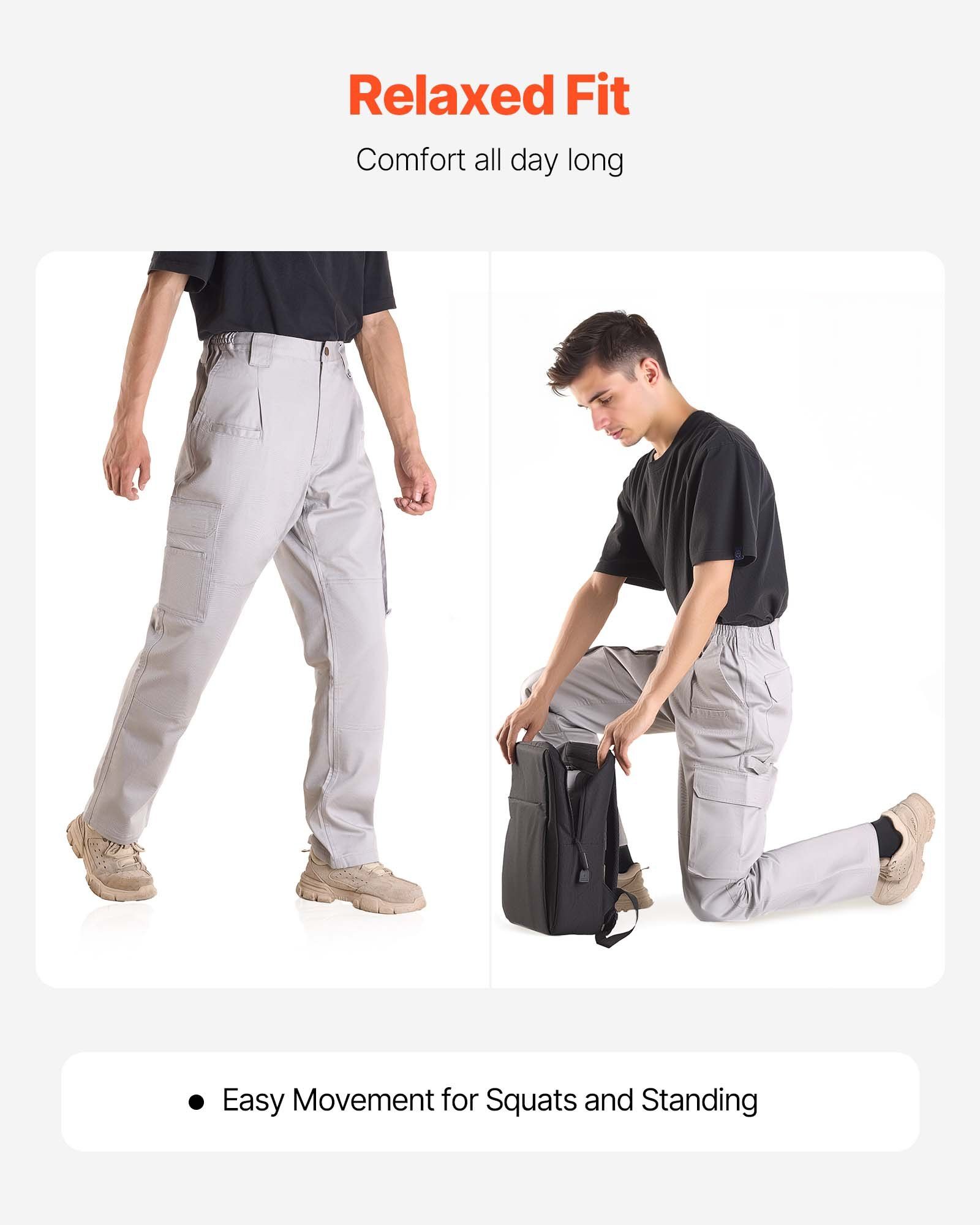 FR Pants for Men, 100% Cotton, Flame-Resistant Cargo Pants with Multi-Pockets and Elastic Waist, Reinforced Tear-proof Stitching, Ideal for Welding Work and Casual Wear, XXL Size, Gray - Image 3