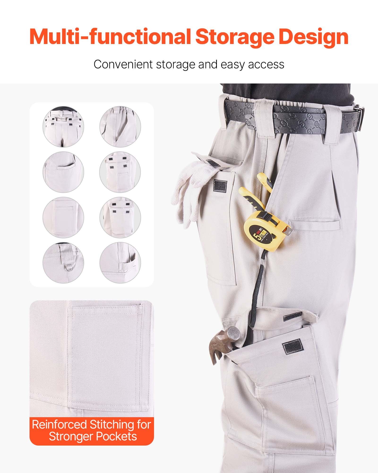 FR Pants for Men, 100% Cotton, Flame-Resistant Cargo Pants with Multi-Pockets and Elastic Waist, Reinforced Tear-proof Stitching, Ideal for Welding Work and Casual Wear, XXL Size, Gray - Image 5