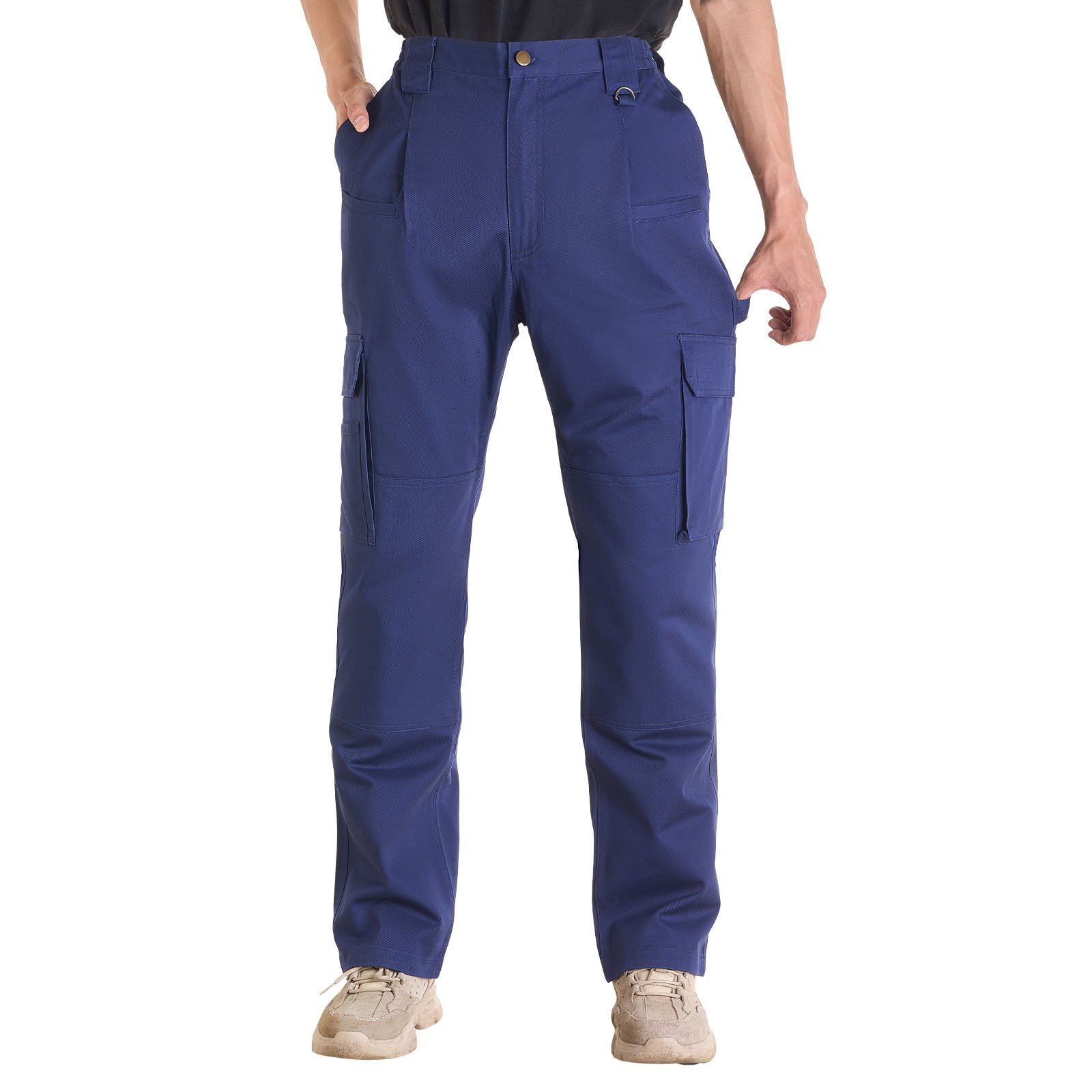 FR Pants for Men, 100% Cotton, Flame-Resistant Cargo Pants with Multi-Pockets and Elastic Waist, Reinforced Tear-proof Stitching, Ideal for Welding Work and Casual Wear, M Size, Dark Blue - Image 1