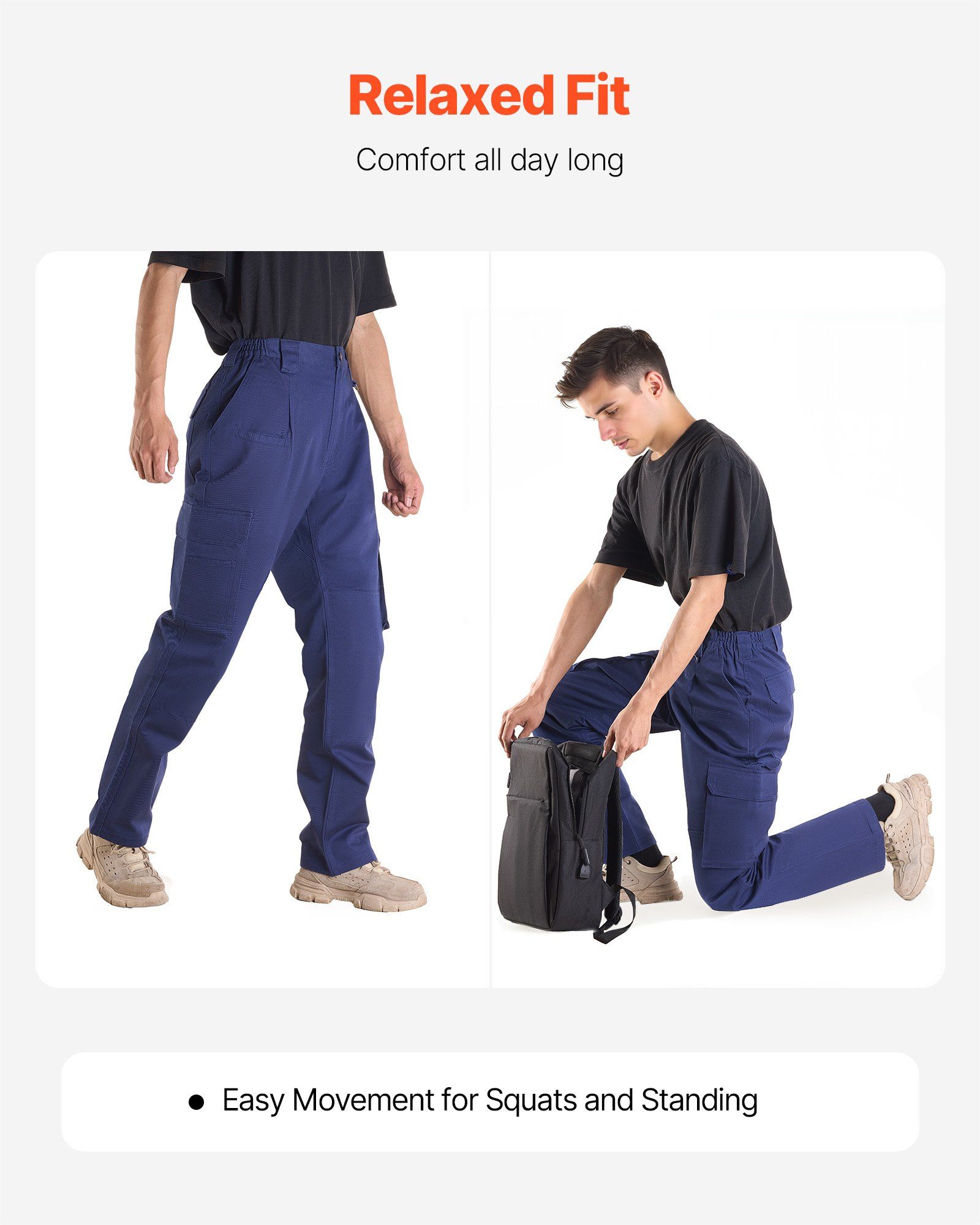 FR Pants for Men, 100% Cotton, Flame-Resistant Cargo Pants with Multi-Pockets and Elastic Waist, Reinforced Tear-proof Stitching, Ideal for Welding Work and Casual Wear, M Size, Dark Blue - Image 3