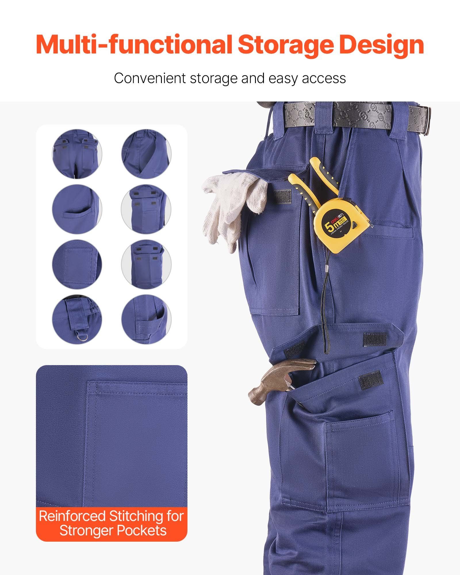 FR Pants for Men, 100% Cotton, Flame-Resistant Cargo Pants with Multi-Pockets and Elastic Waist, Reinforced Tear-proof Stitching, Ideal for Welding Work and Casual Wear, M Size, Dark Blue - Image 5