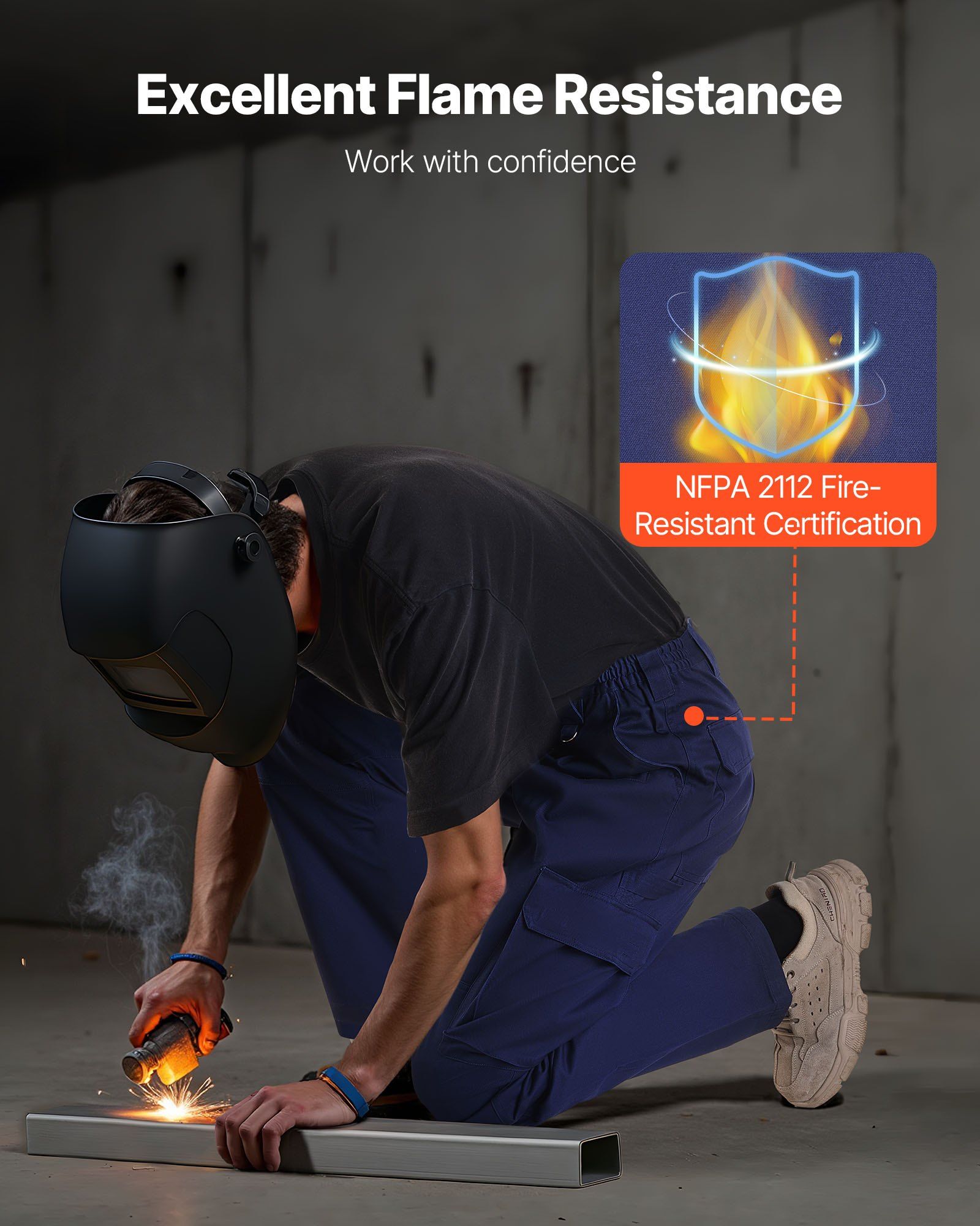 FR Pants for Men, 100% Cotton, Flame-Resistant Cargo Pants with Multi-Pockets and Elastic Waist, Reinforced Tear-proof Stitching, Ideal for Welding Work and Casual Wear, XXL Size, Dark Blue - Image 4