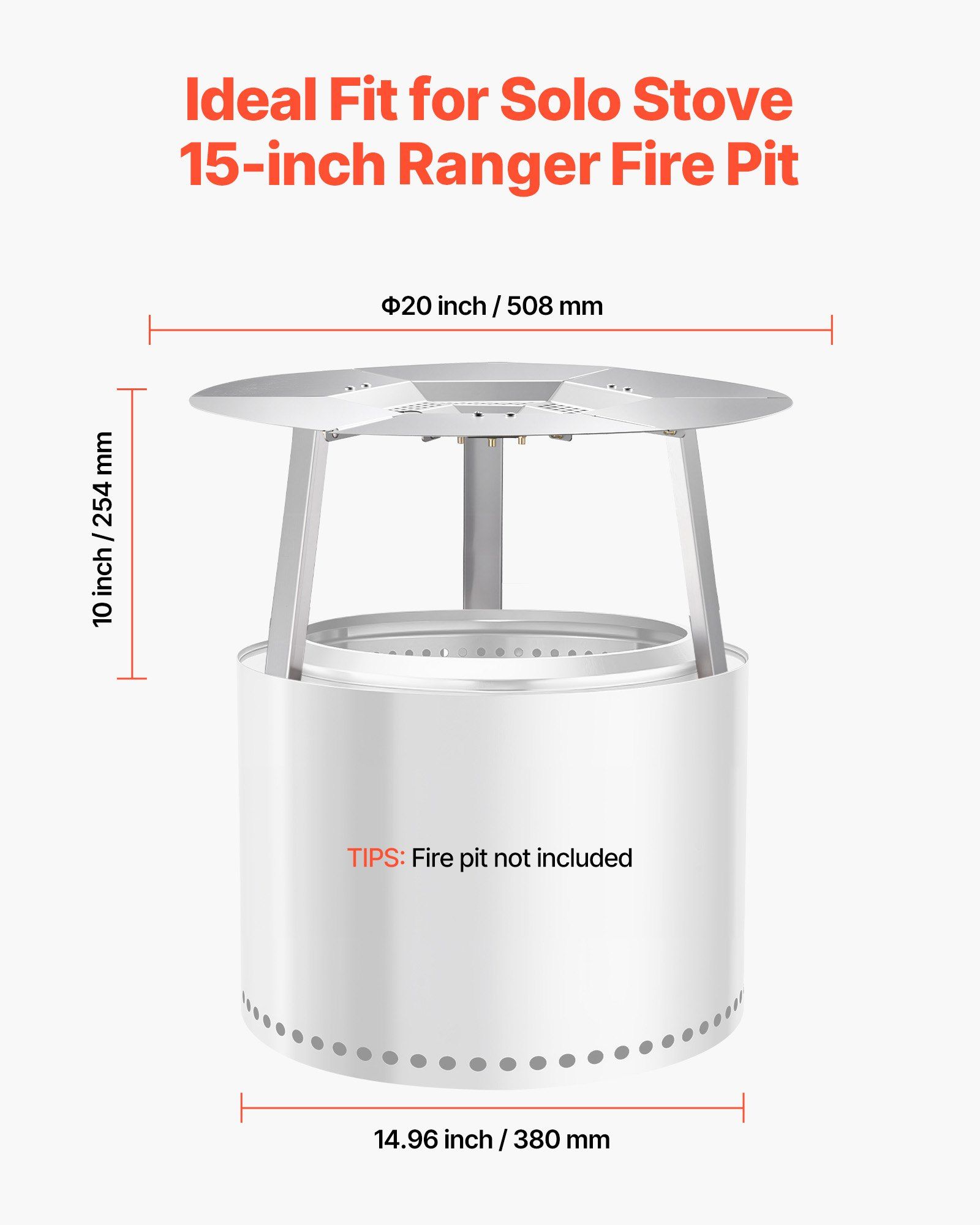 Fire Pit Heat Deflector for Solo Stove Ranger, 508 mm Round for Wood Burning Fire Pit, 304 Stainless Steel Heat Diffuser, Detachable Burner Cover Camping Accessories - Image 4