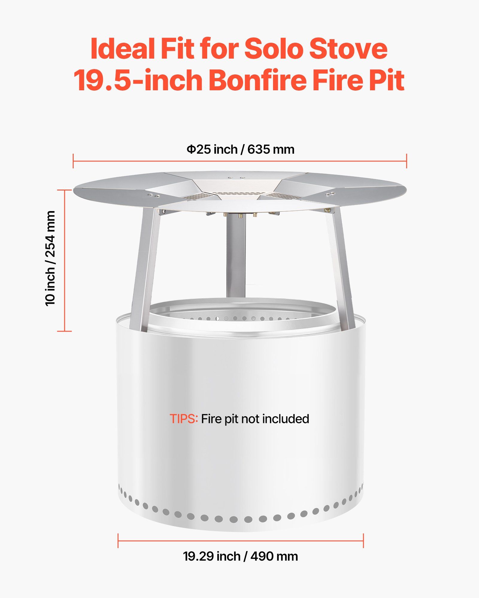 Fire Pit Heat Deflector for Solo Stove Yukon, 635 mm Bonfire Round for Wood Burning Fire Pit, 304 Stainless Steel Heat Diffuser, Detachable Burner Cover Camping Accessories - Image 4