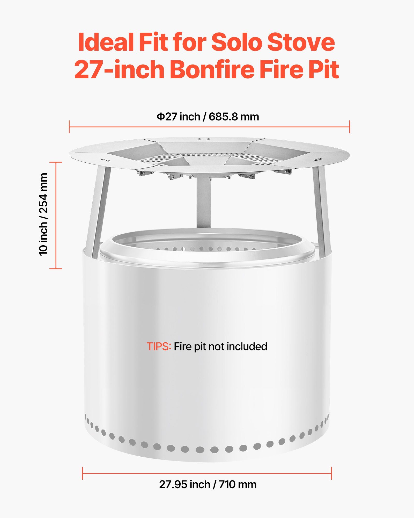 Fire Pit Heat Deflector for Solo Stove Yukon, 685.8 mm Bonfire Round for Wood Burning Fire Pit, 304 Stainless Steel Heat Diffuser, Detachable Burner Cover Camping Accessories - Image 4