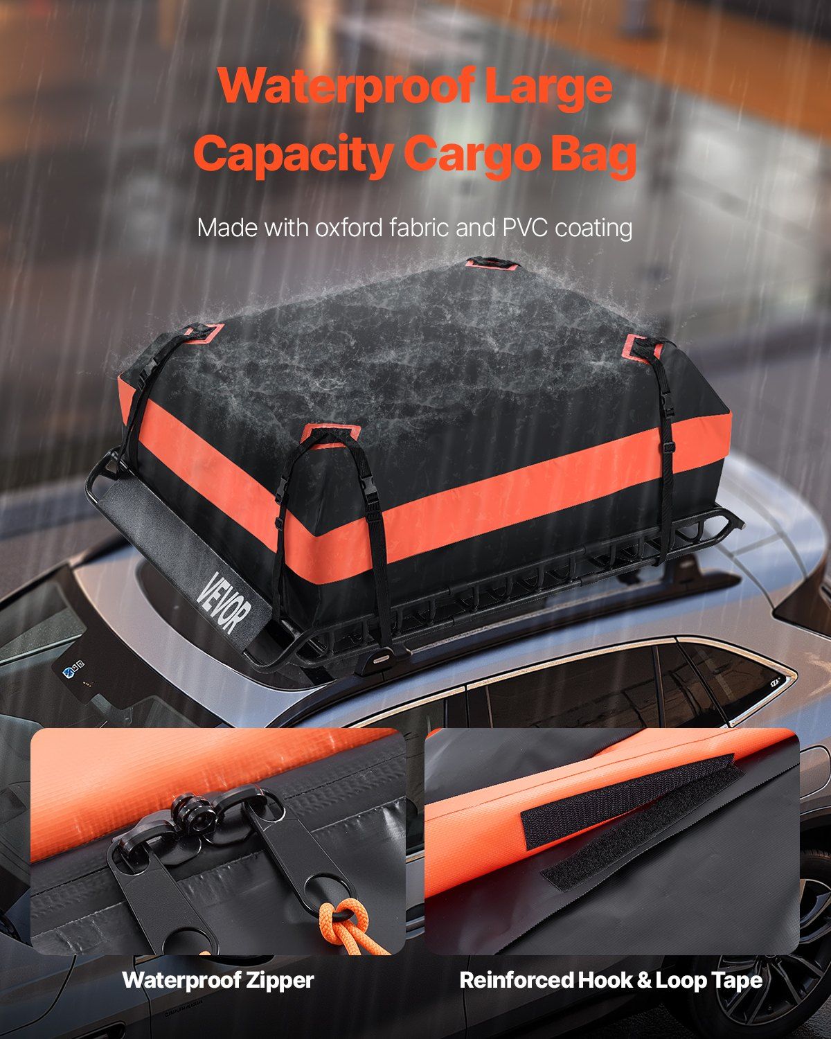 Roof Rack Basket, 1300 x 910 x 105 mm, Universal Rooftop Cargo Carrier with 44.1 x 34.3 x 10.2 in Cargo Bag, Net, Ratchet Straps, 90.7 kg Max Load Capacity Car Top Luggage Holder, for SUV Car - Image 5