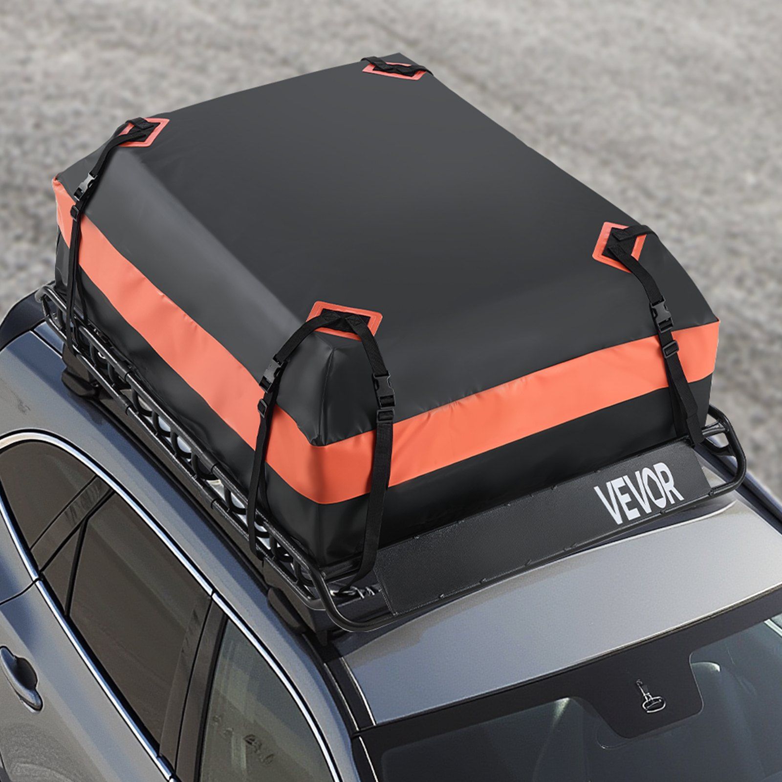 Roof Rack Basket, 1300 x 910 x 105 mm, Universal Rooftop Cargo Carrier with 44.1 x 34.3 x 10.2 in Cargo Bag, Net, Ratchet Straps, 90.7 kg Max Load Capacity Car Top Luggage Holder, for SUV Car - Image 8