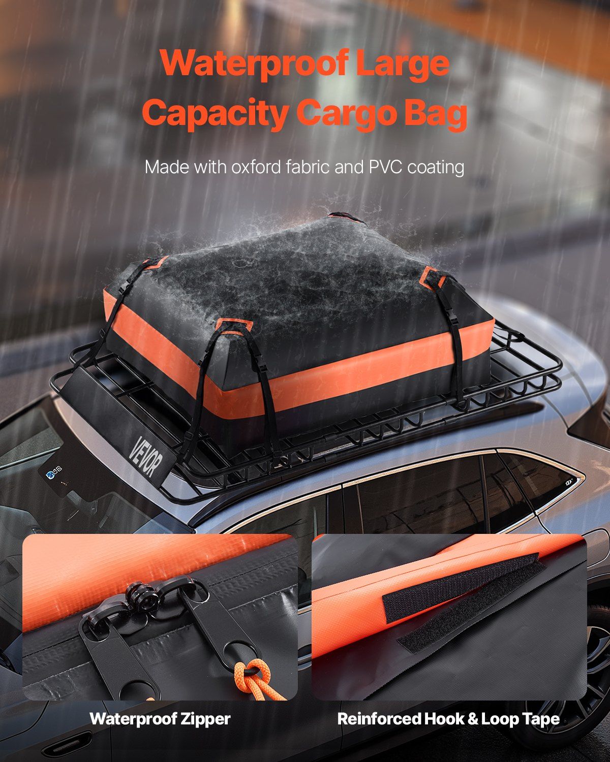 Roof Rack Basket, 1625 x 990 x 105 mm, Universal Rooftop Cargo Carrier with 1120 x 870 x 260 mm Cargo Bag, Net, Ratchet Straps, 113.4 kg Max Load Capacity Car Top Luggage Holder, for SUV Car - Image 5