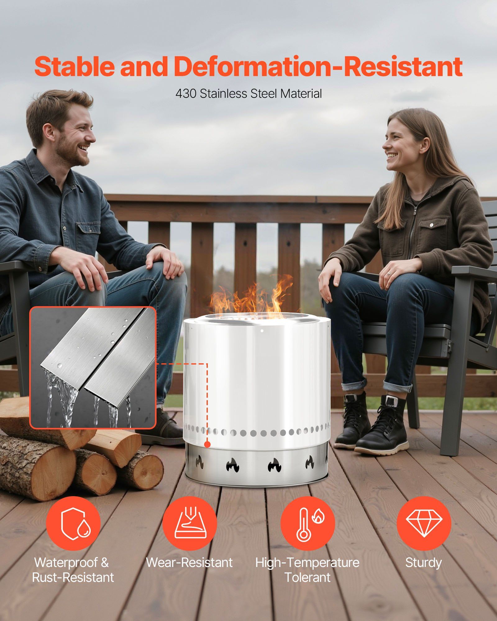Fire Pit Stand for Solo Stove Bonfire, 49.5 cm Smokeless Fire Pit Ring, Stainless Steel Fireplace Stove Ranger Support Frame Accessory, Portable Outdoor Camping Holder Tools for Fireplace - Image 3