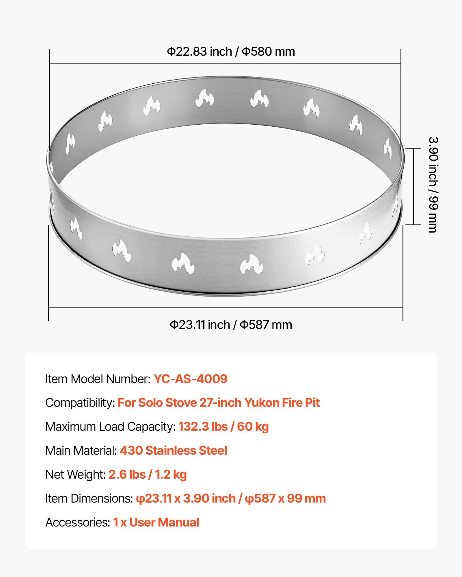 Fire Pit Stand for Solo Stove Bonfire, 68.6 cm Smokeless Fire Pit Ring, Stainless Steel Fireplace Stove Ranger Support Frame Accessory, Portable Outdoor Camping Holder Tools for Fireplace - Image 7
