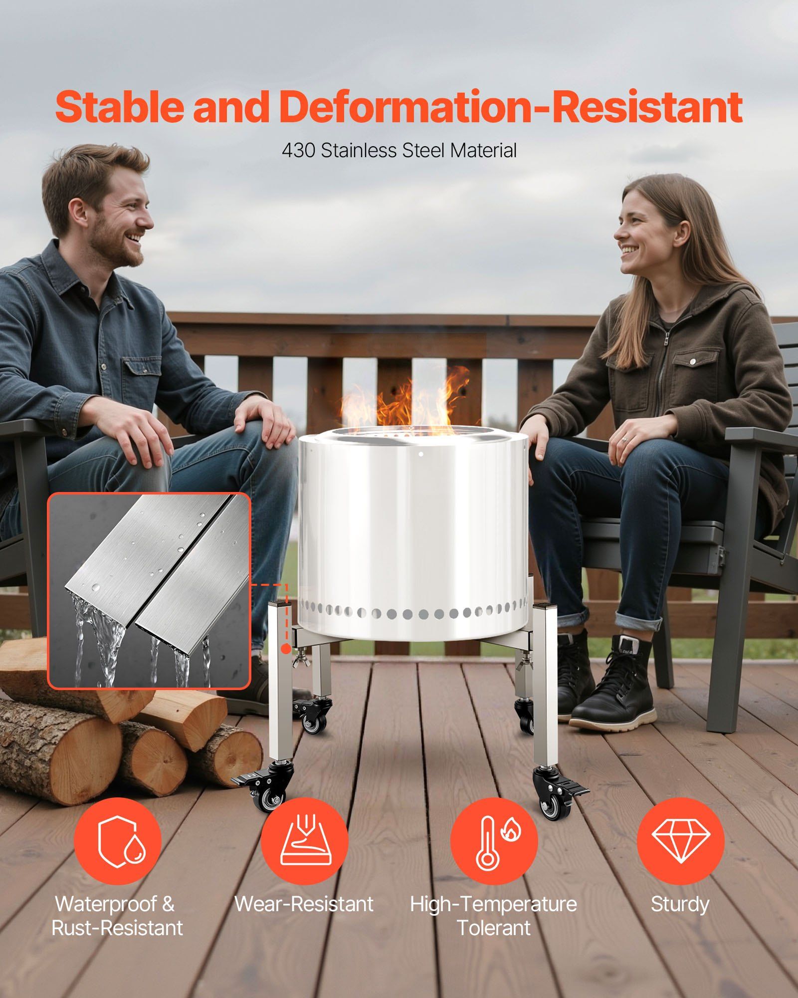 Fire Pit Stand, 38-68.6 cm Adjustable Stretch with 4 Casters, Firepit Stand for Solo Stove Bonfire Ranger Yukon & Other Outside Firepit, Stainless Steel Camping Fire Pit Accessory for Fireplace - Image 3