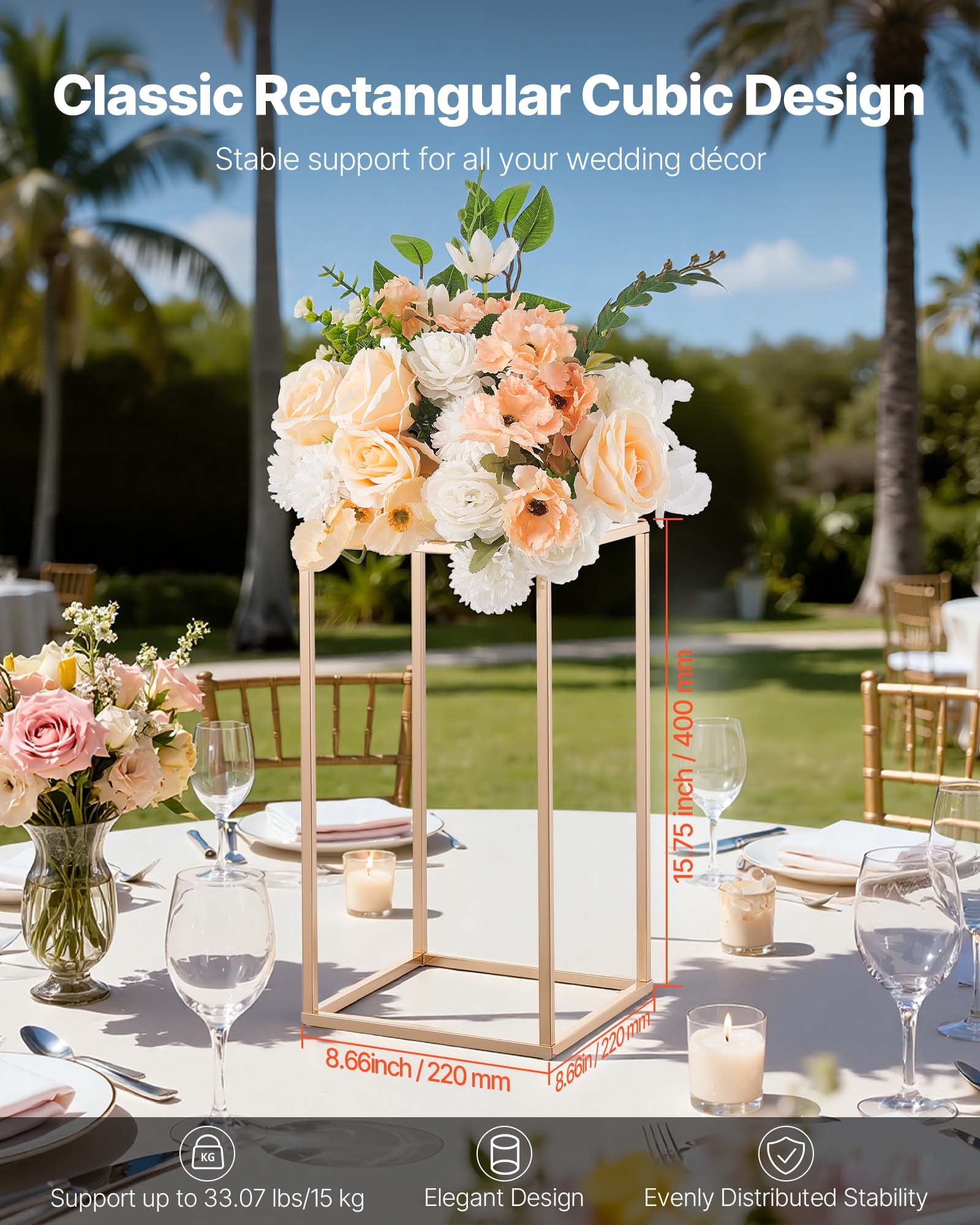 Wedding Flower Stand, 10PCS 40cm Column Flower Stand, Floral Stands with Acrylic Laminate, Gold Rectangular Floral Display Rack for Wedding, Party, Birthday, Home, Gold Centerpiece Stands - Image 2