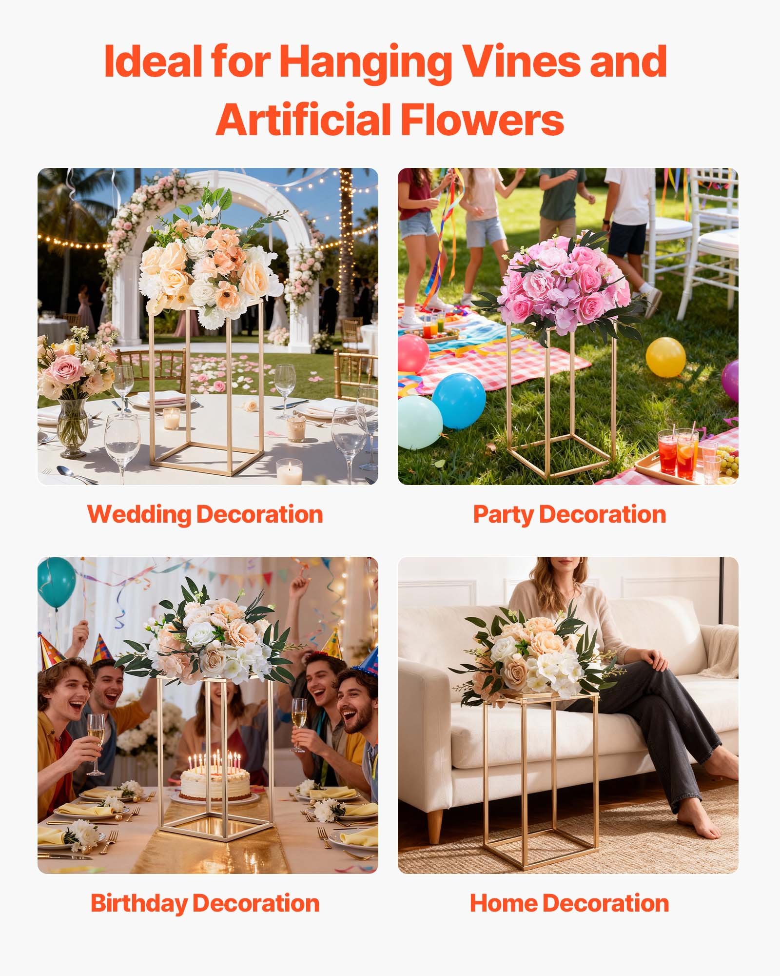Wedding Flower Stand, 10PCS 40cm Column Flower Stand, Floral Stands with Acrylic Laminate, Gold Rectangular Floral Display Rack for Wedding, Party, Birthday, Home, Gold Centerpiece Stands - Image 6