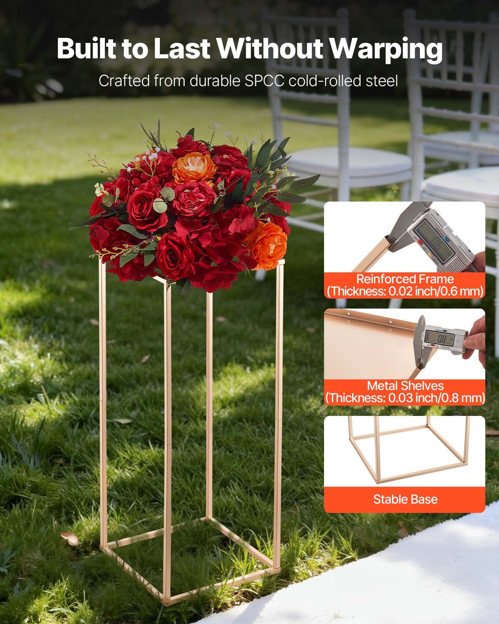 Wedding Flower Stand, 10PCS 60cm Column Flower Stand, Floral Stands with Metal Laminate, Gold Rectangular Floral Display Rack for Wedding, Party, Birthday, Home,  Gold Centerpiece Stands - Image 3
