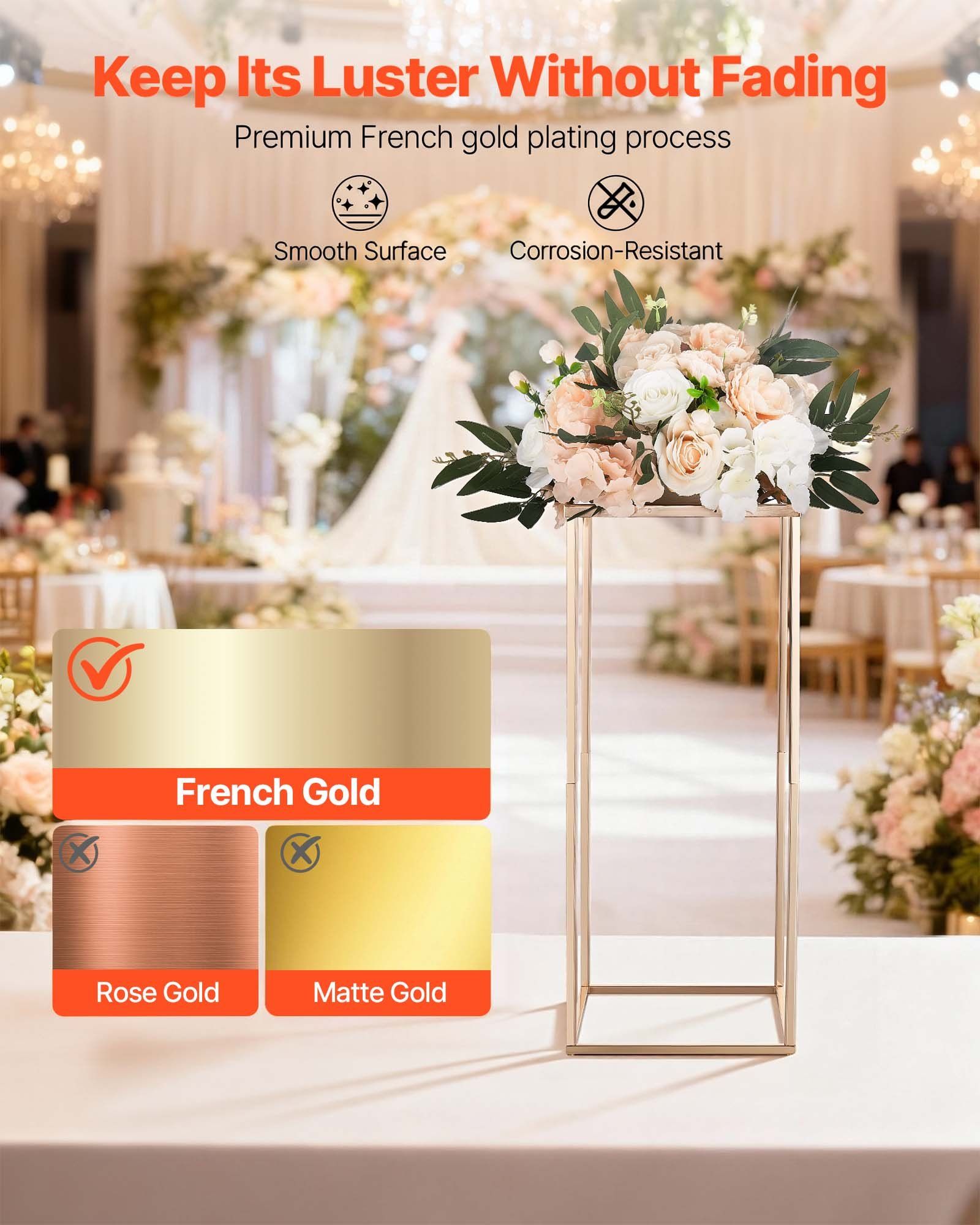 Wedding Flower Stand, 10PCS 60cm Column Flower Stand, Floral Stands with Metal Laminate, Gold Rectangular Floral Display Rack for Wedding, Party, Birthday, Home,  Gold Centerpiece Stands - Image 4