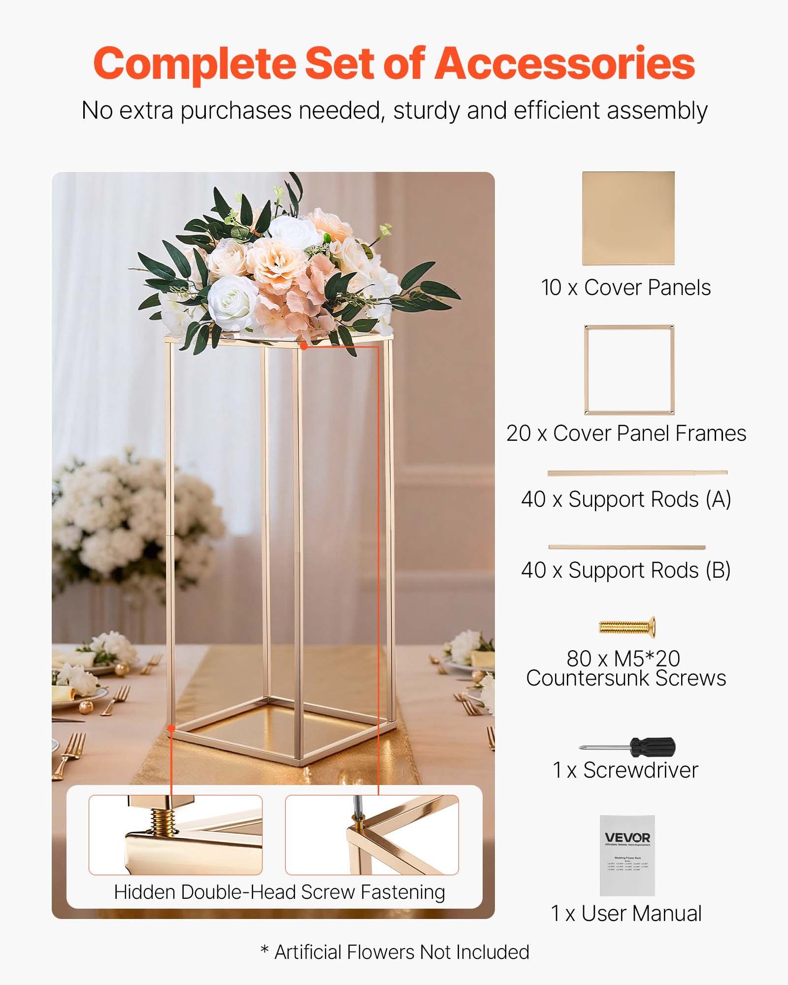 Wedding Flower Stand, 10PCS 60cm Column Flower Stand, Floral Stands with Metal Laminate, Gold Rectangular Floral Display Rack for Wedding, Party, Birthday, Home,  Gold Centerpiece Stands - Image 5